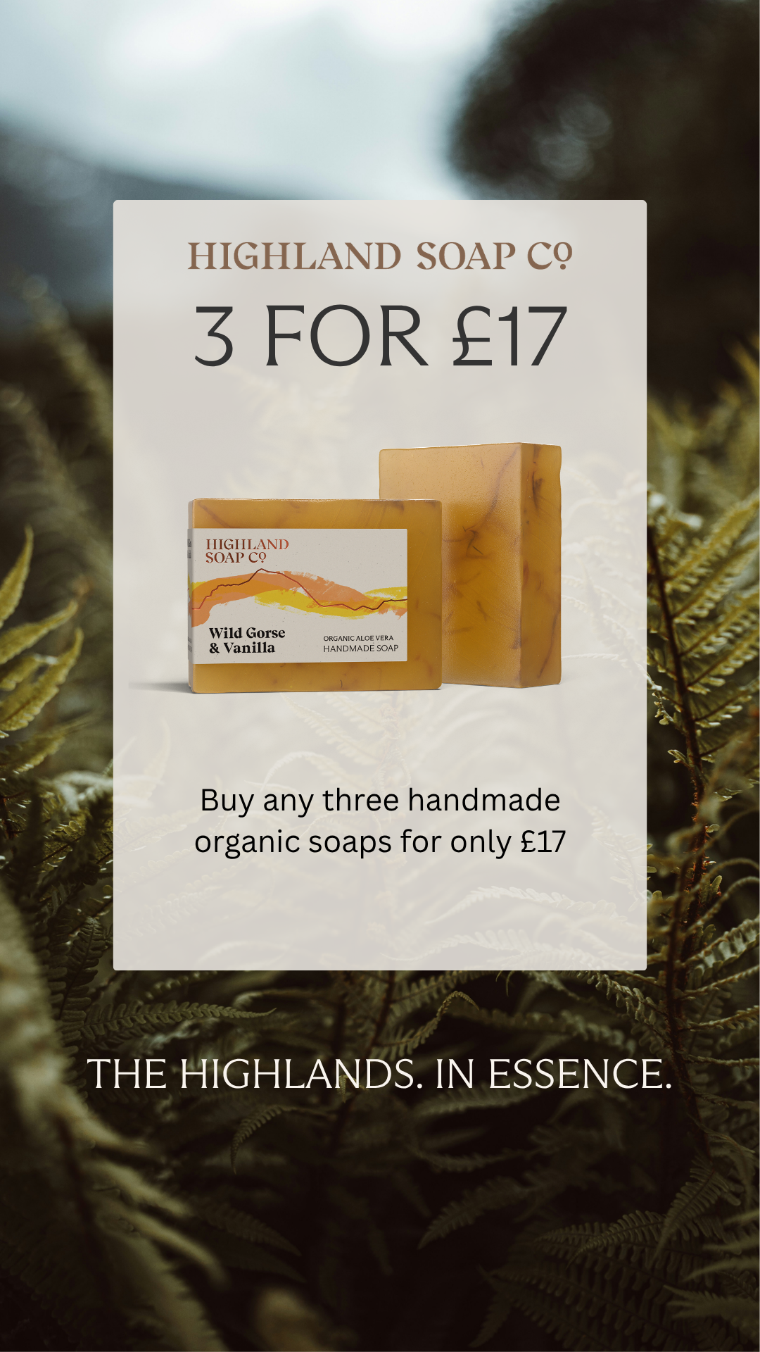 The Highland Soap Co. Facebook ad: Wild Gorse & Vanilla Soap | 3 for £17