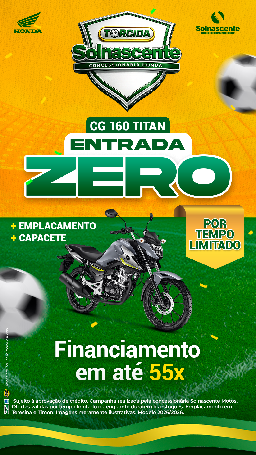 Solnascente Motos Honda Facebook ad: CG 160 Titan, Entrada Zero + Emplacamento + Capacete