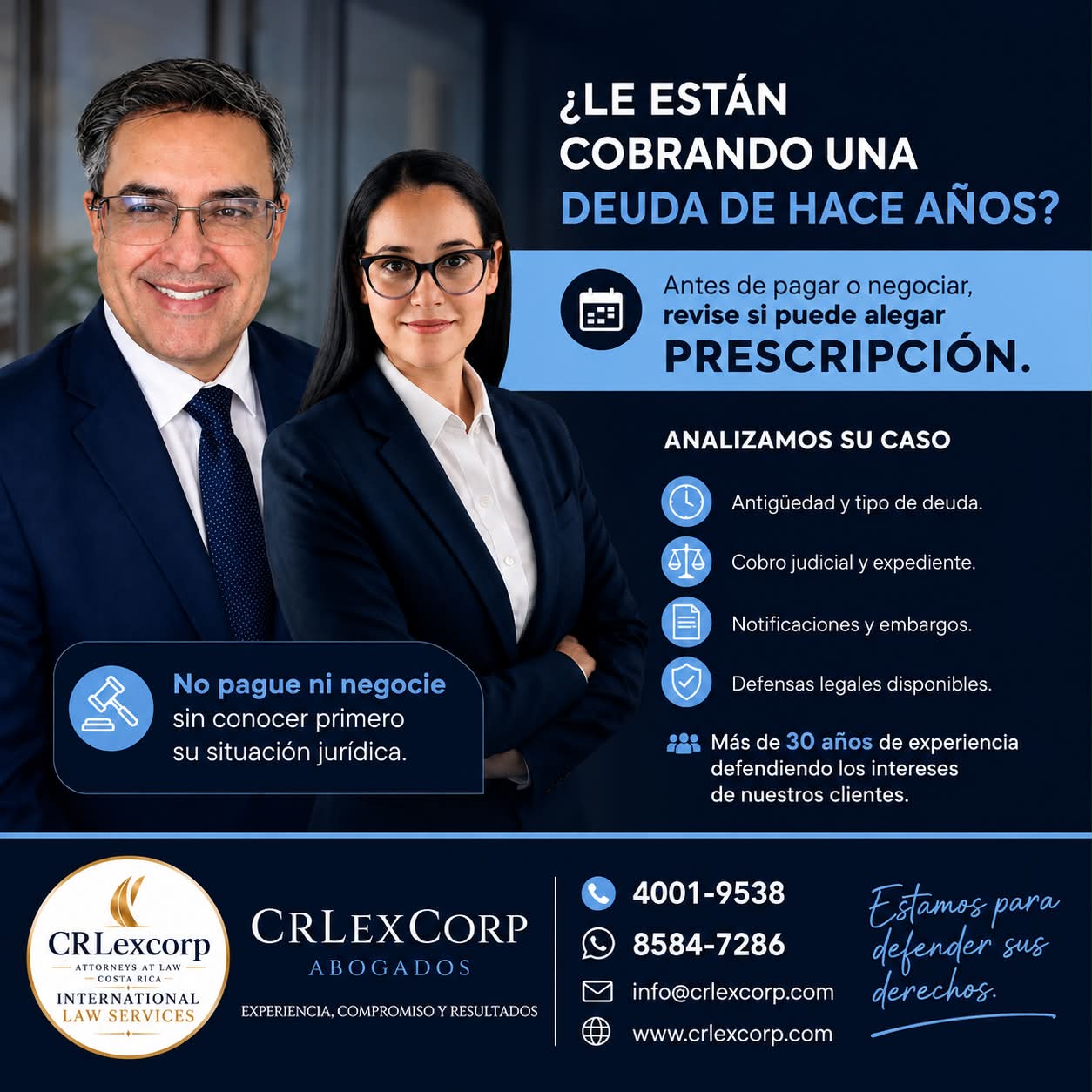CRLexCorp Abogados Facebook ad: ¿Le cobran una deuda antigua, sabe que podría…
