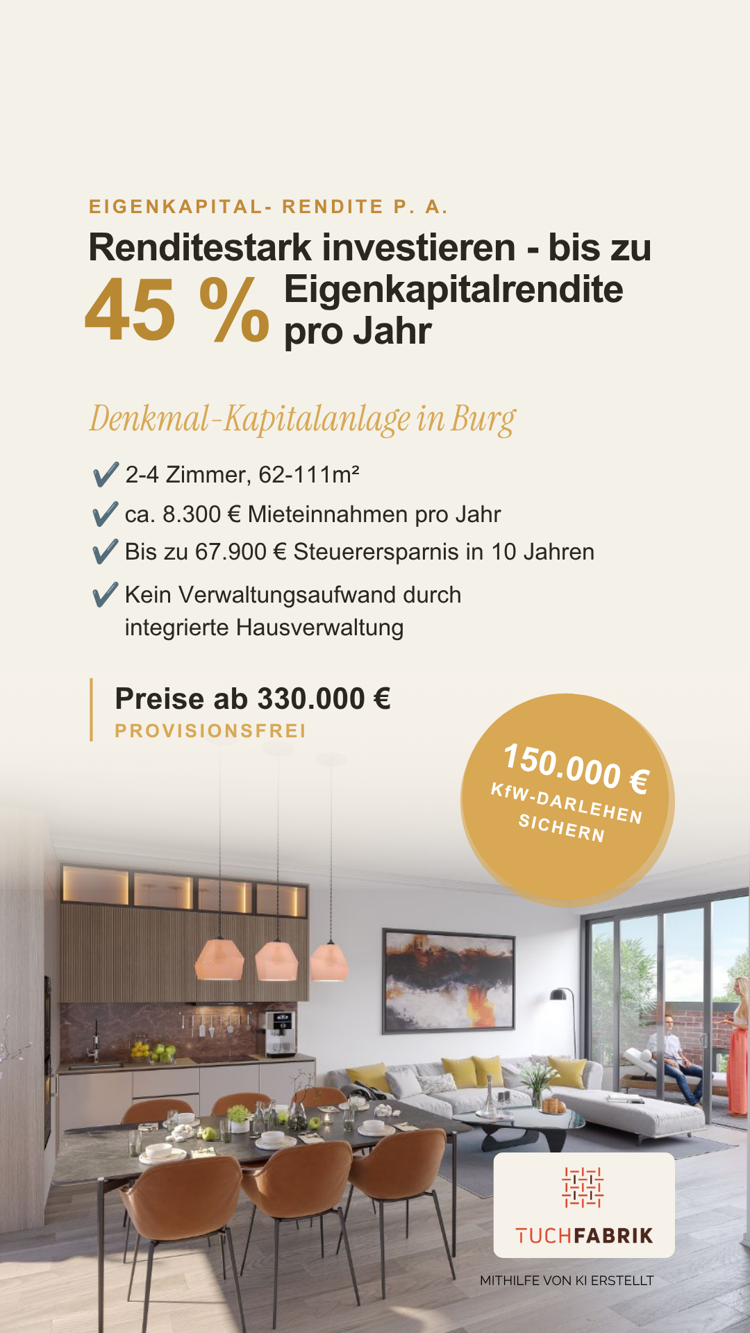 Wohnquartier Tuchfabrik Facebook ad from Aug 12, 2026