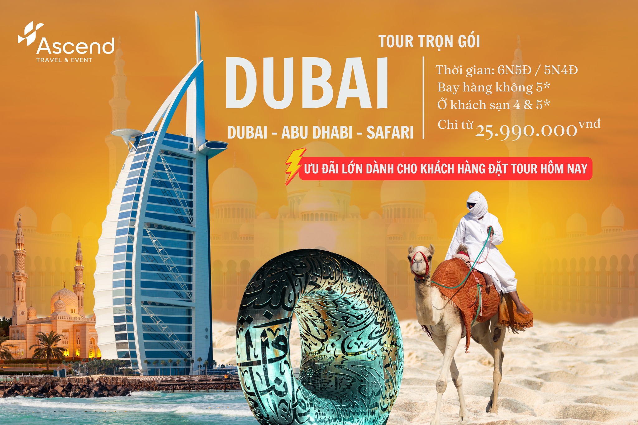 Ascend Travel and Event Facebook ad: CHẠM DUBAI, CHẠM ĐỈNH XA HOA