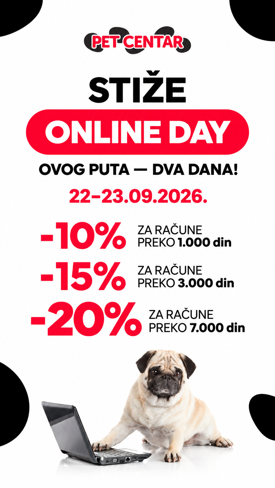 PET CENTAR Srbija Facebook ad: ONLINE DAY: Do -20% popusta!
