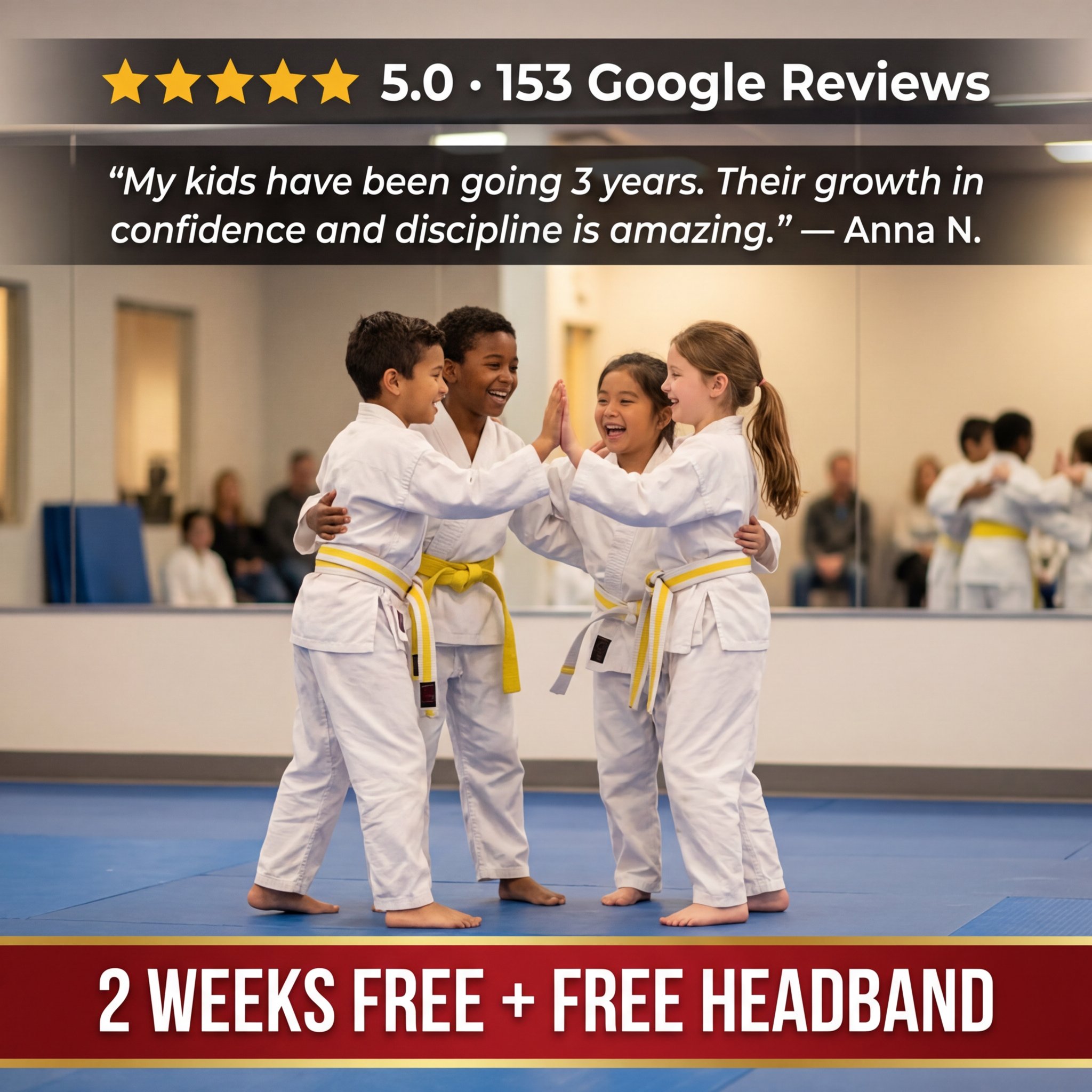 Busto's Martial Arts Facebook ad: 2 Free Weeks of Kids Karate + Free Headband