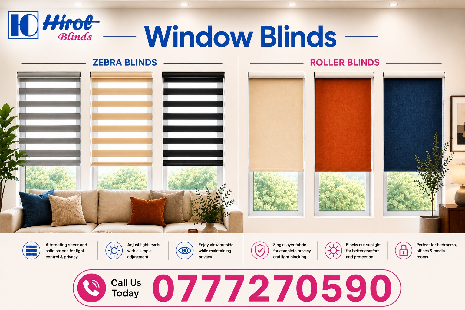 Hirol Blinds. Facebook ad: Elevate Your Space with Premium Zebra Blinds &…
