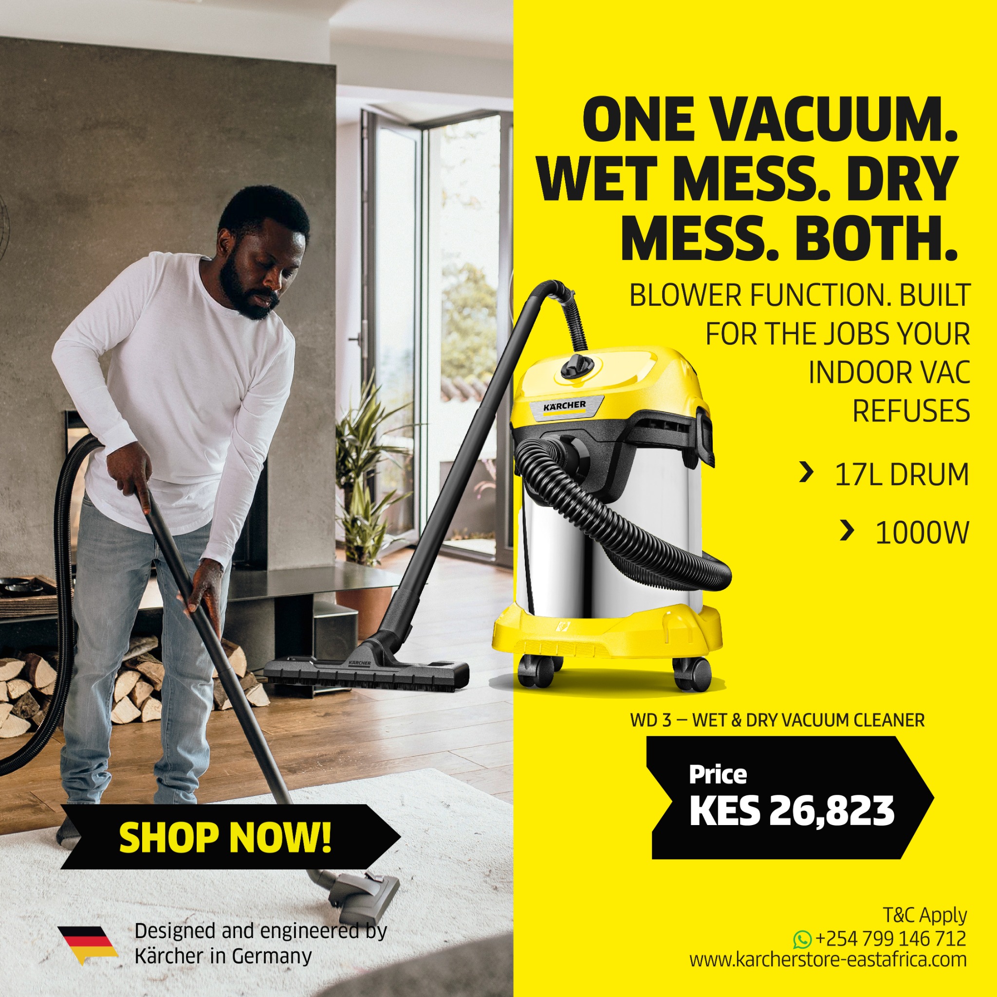Karcher East Africa Facebook ad: Only KES 26,823 Kärcher WD 3 Wet & Dry Vacuum Cleaner