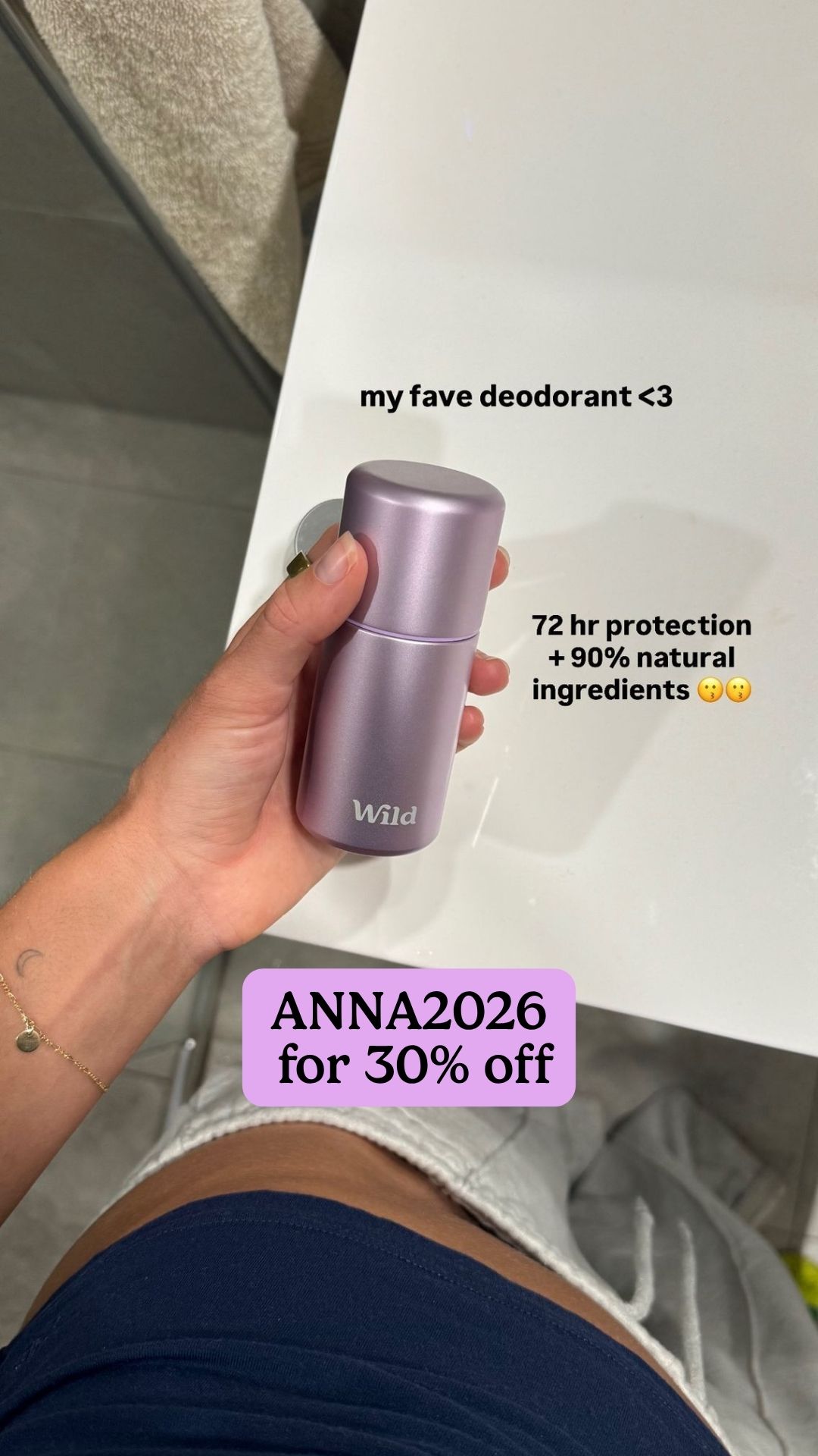 Wild Facebook ad: use my code ANNA2026 for 30% off all Wild products