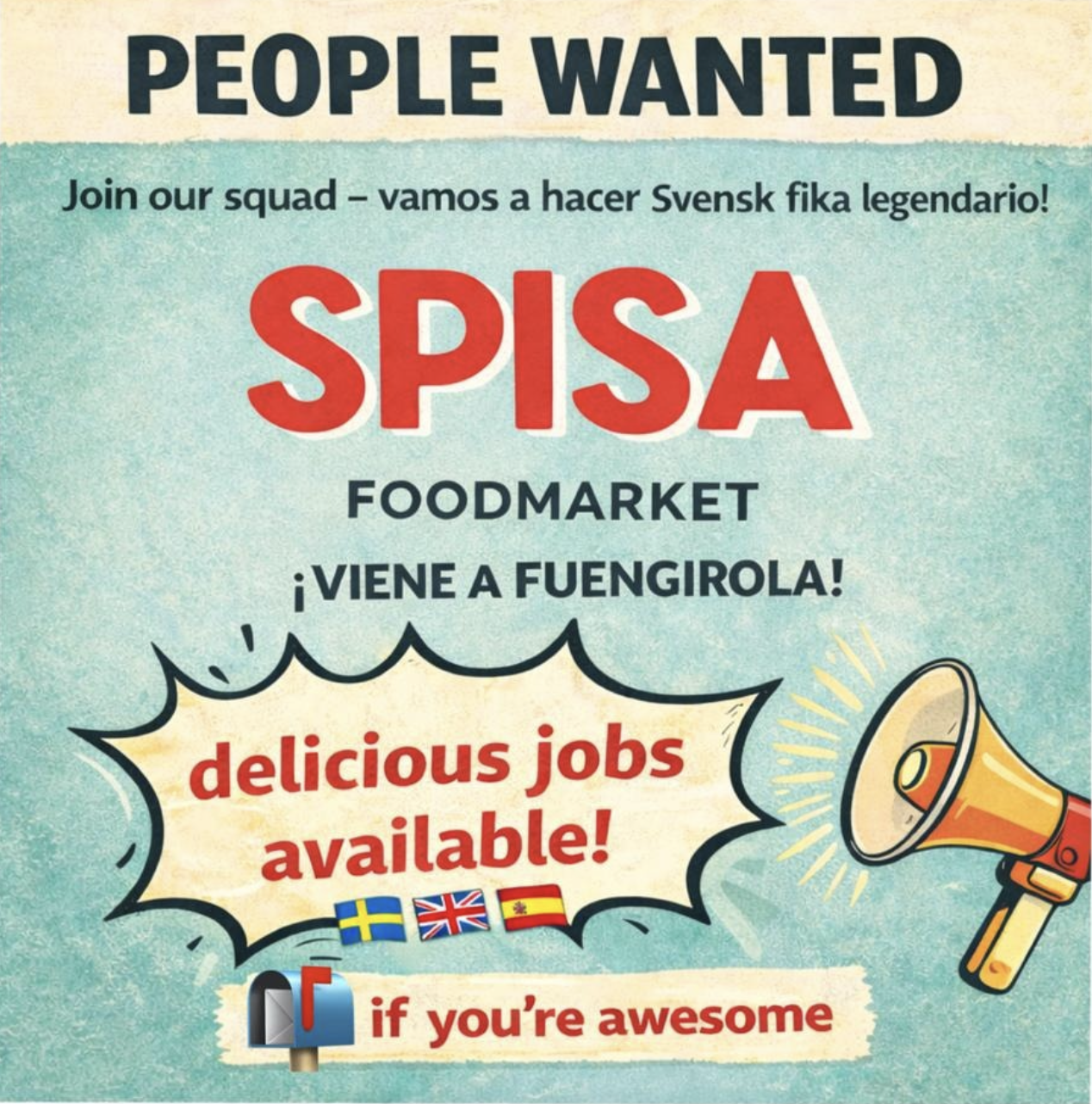 Spisa Foodmarket Facebook ad: Let’s make svensk fika legendario en Fuengirola!