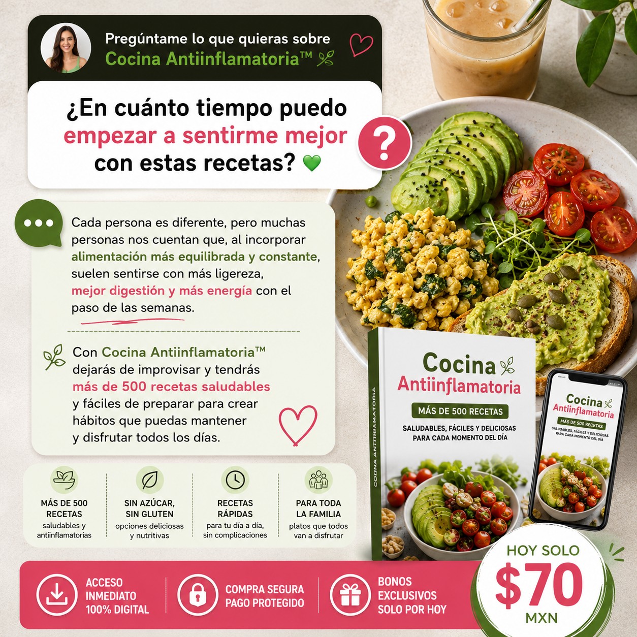 A&M Online Store Facebook ad: ¿Cansada de sentirte inflamada, pesada o sin energía…