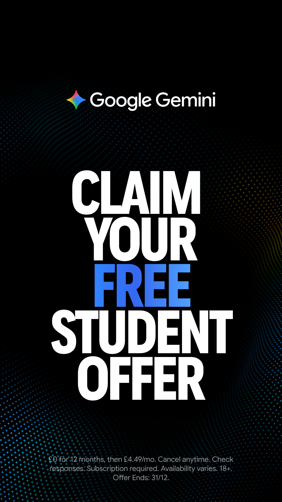 Google Gemini App Facebook ad: Claim Free Student Plan