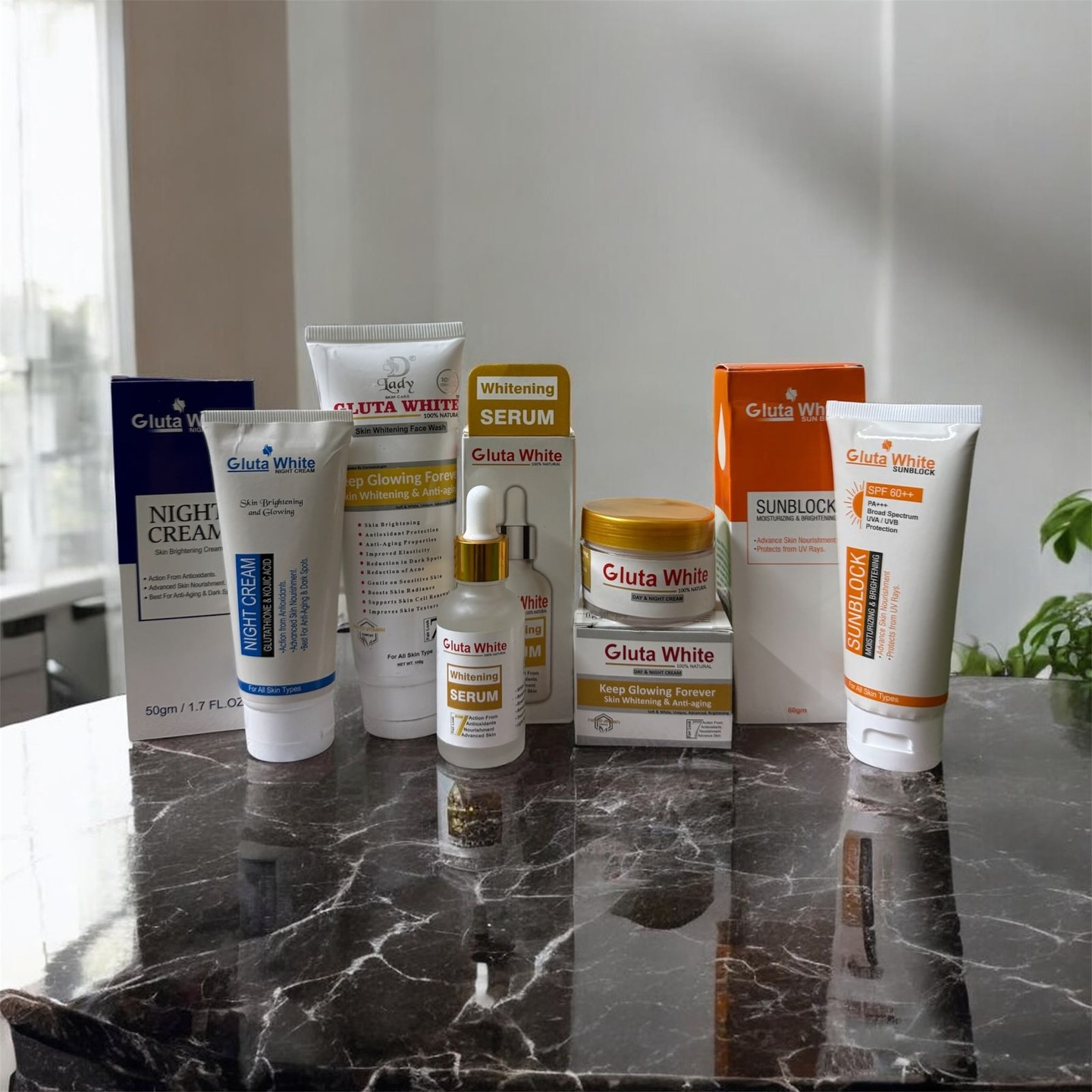 Blush & Bloom Facebook ad: FULL GLUTA WHITE RANGE ONLY IN Rs 1500…