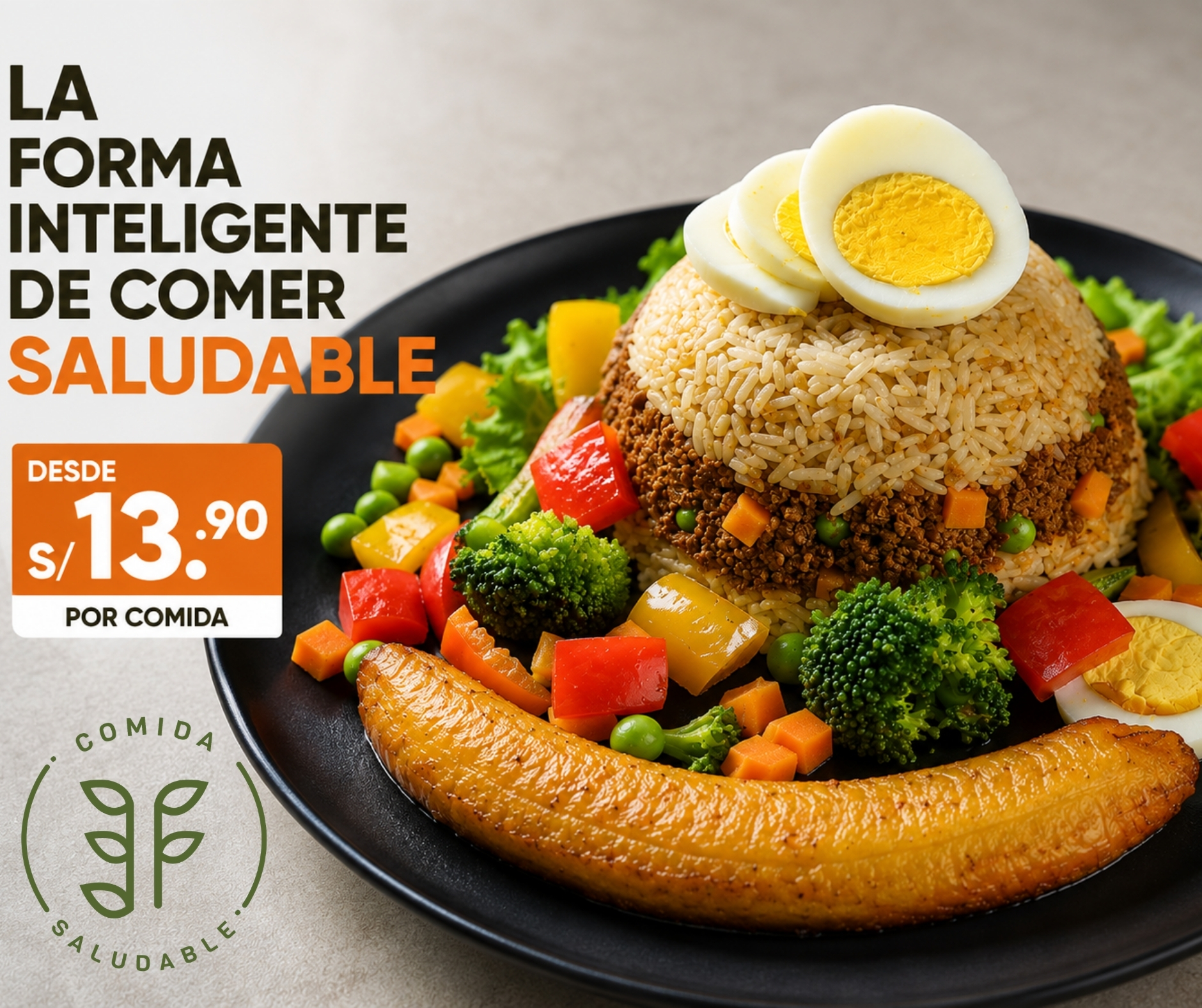3F comida saludable Facebook ad: ¡Come saludable desde S/13.90!