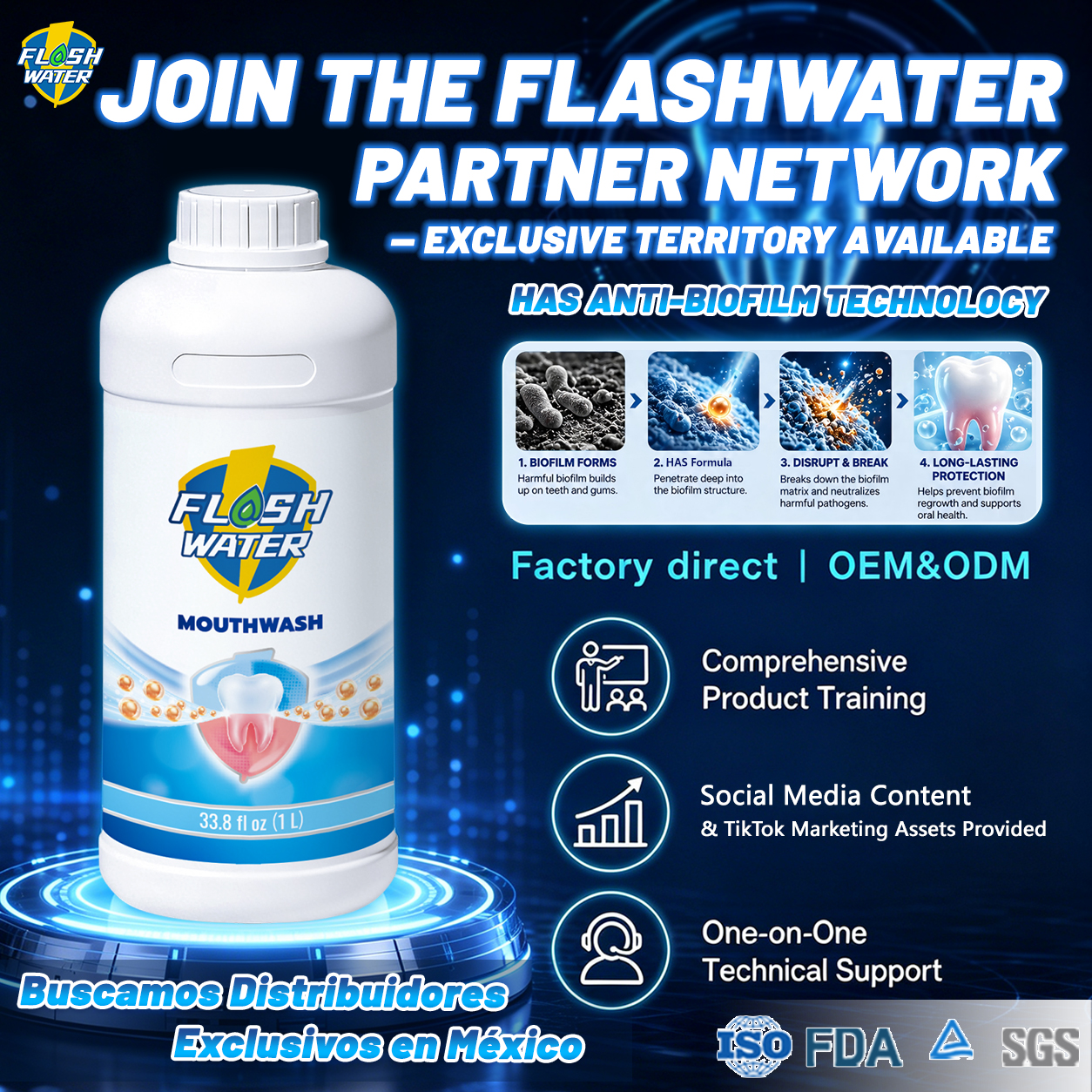 FLASHWATER MOUTHWASH Facebook ad: To global dental distributors, cross-border sellers & brand…