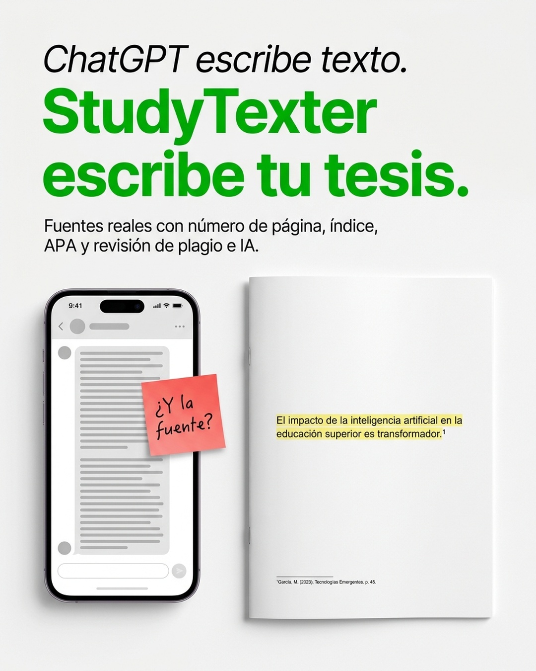 StudyTexter.com Facebook ad: Más que un chatbot: tu tesis