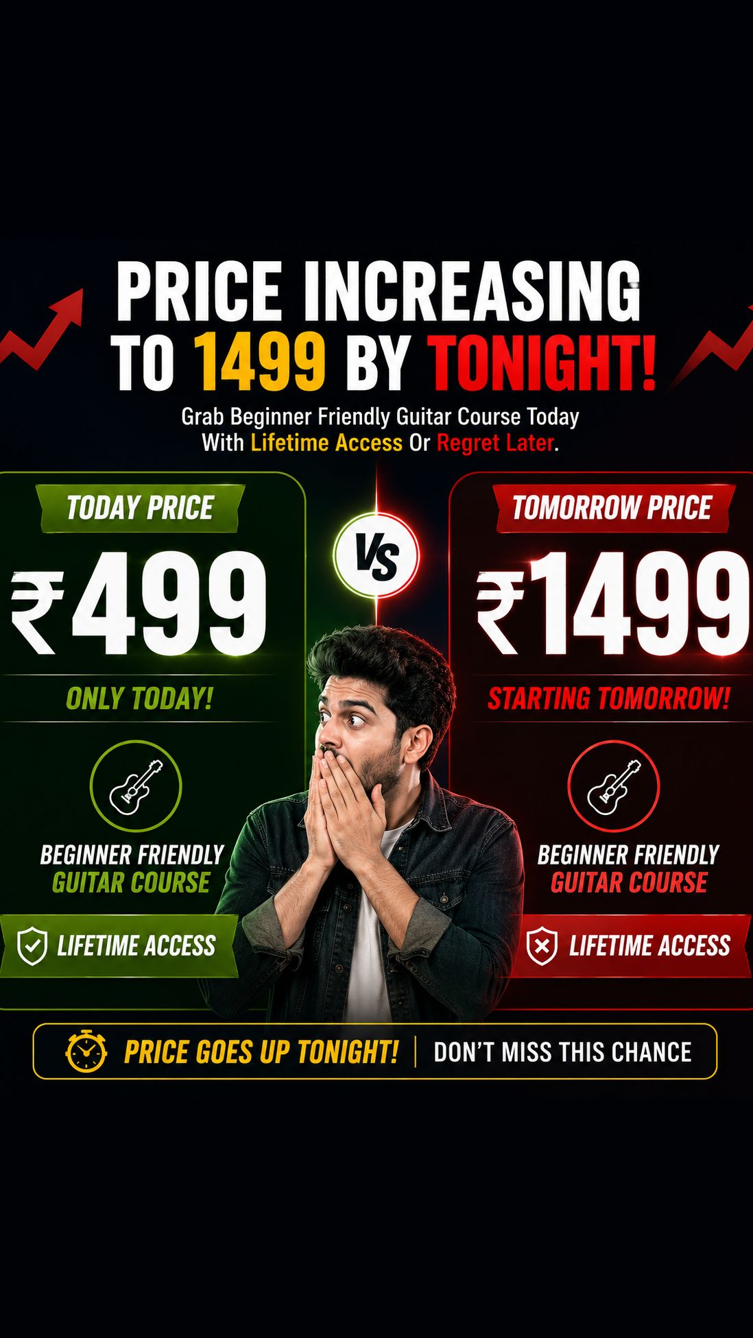 Triplet Guitar Lessons Facebook ad: Grab Today at ₹499 only/- Hurry up