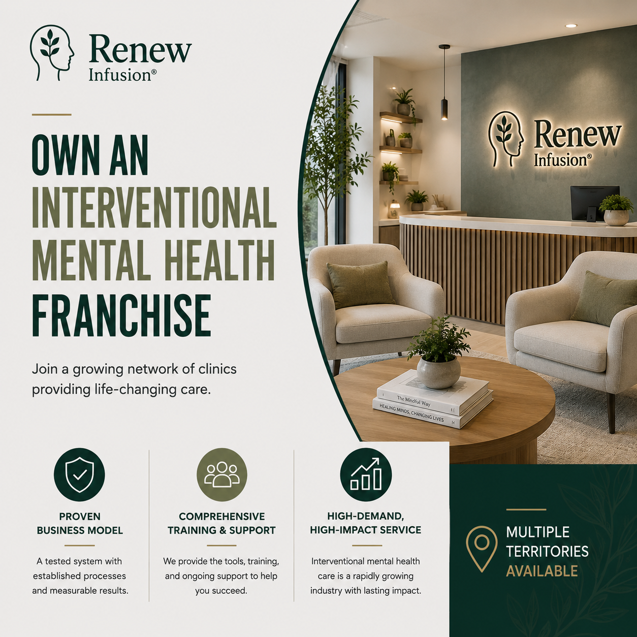 Acquire Connect Facebook ad: Own an Interventional Mental Health Franchise