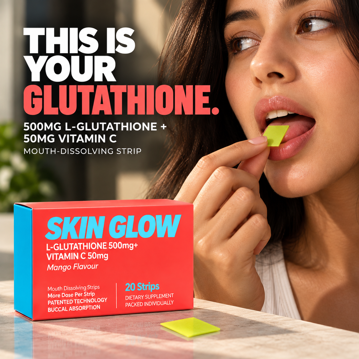 BonAiyu Health Facebook ad: 500mg Glutathione. In a Strip.