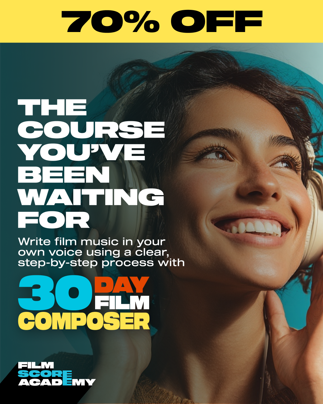 Film Score Academy Facebook ad: Finish Cinematic Tracks That Finally Sound Like You