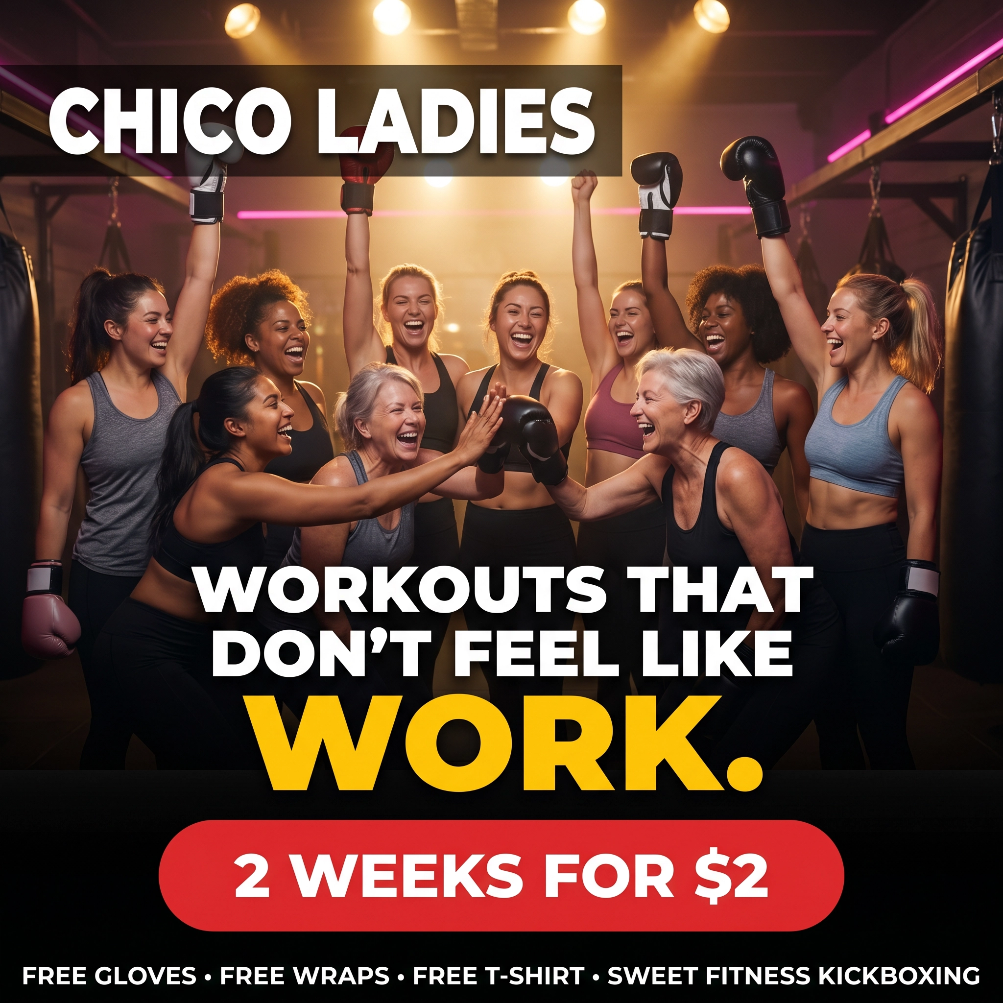 Sweet Fitness Kickboxing - Chico Facebook ad: Join Chico’s BEST Kickboxing Studio