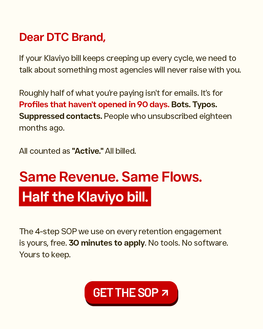 360 Mails Facebook ad: Get Your Free Klaviyo Billing SOP
