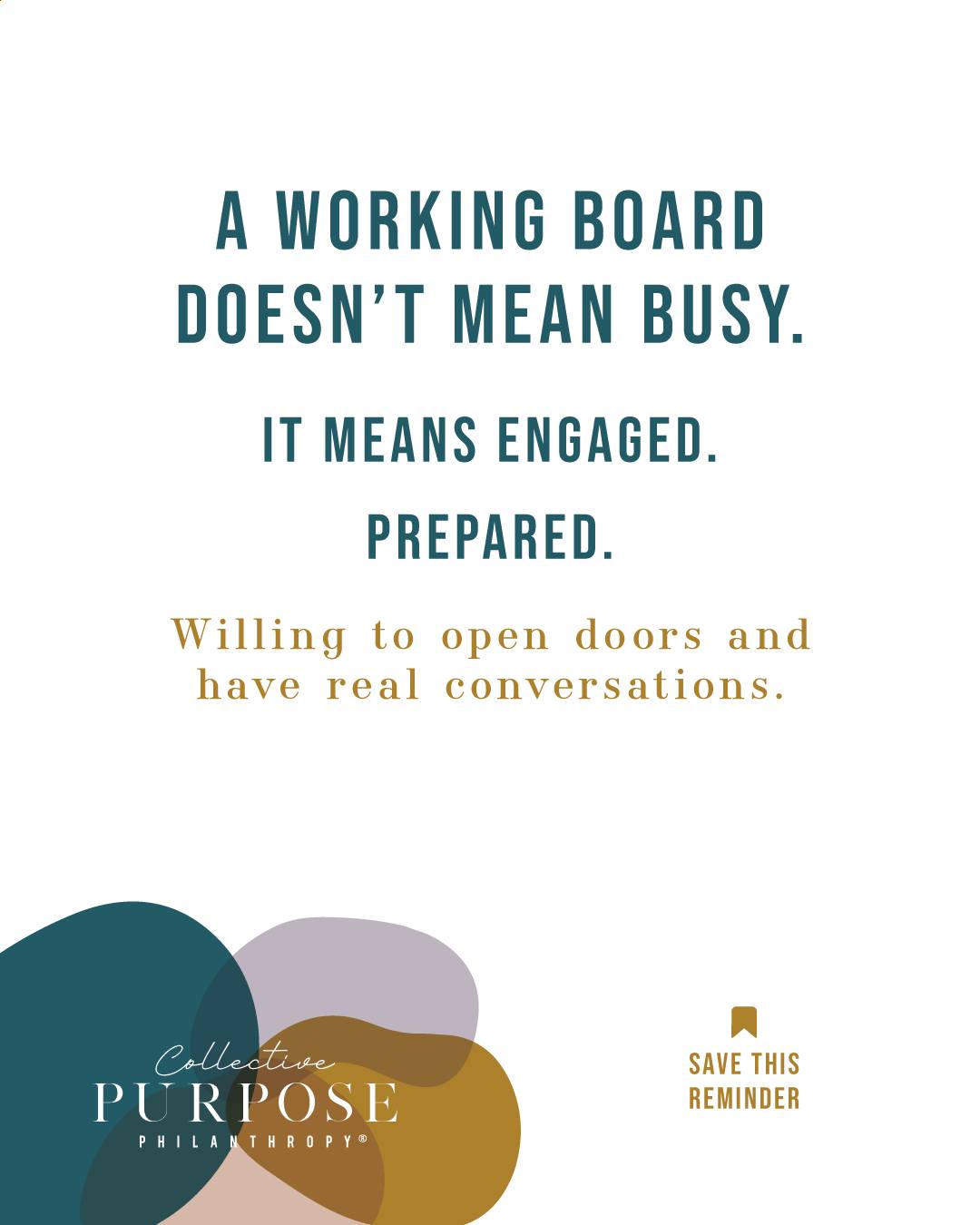 Collective Purpose Philanthropy Facebook ad: A board that asks questions, opens doors, and…