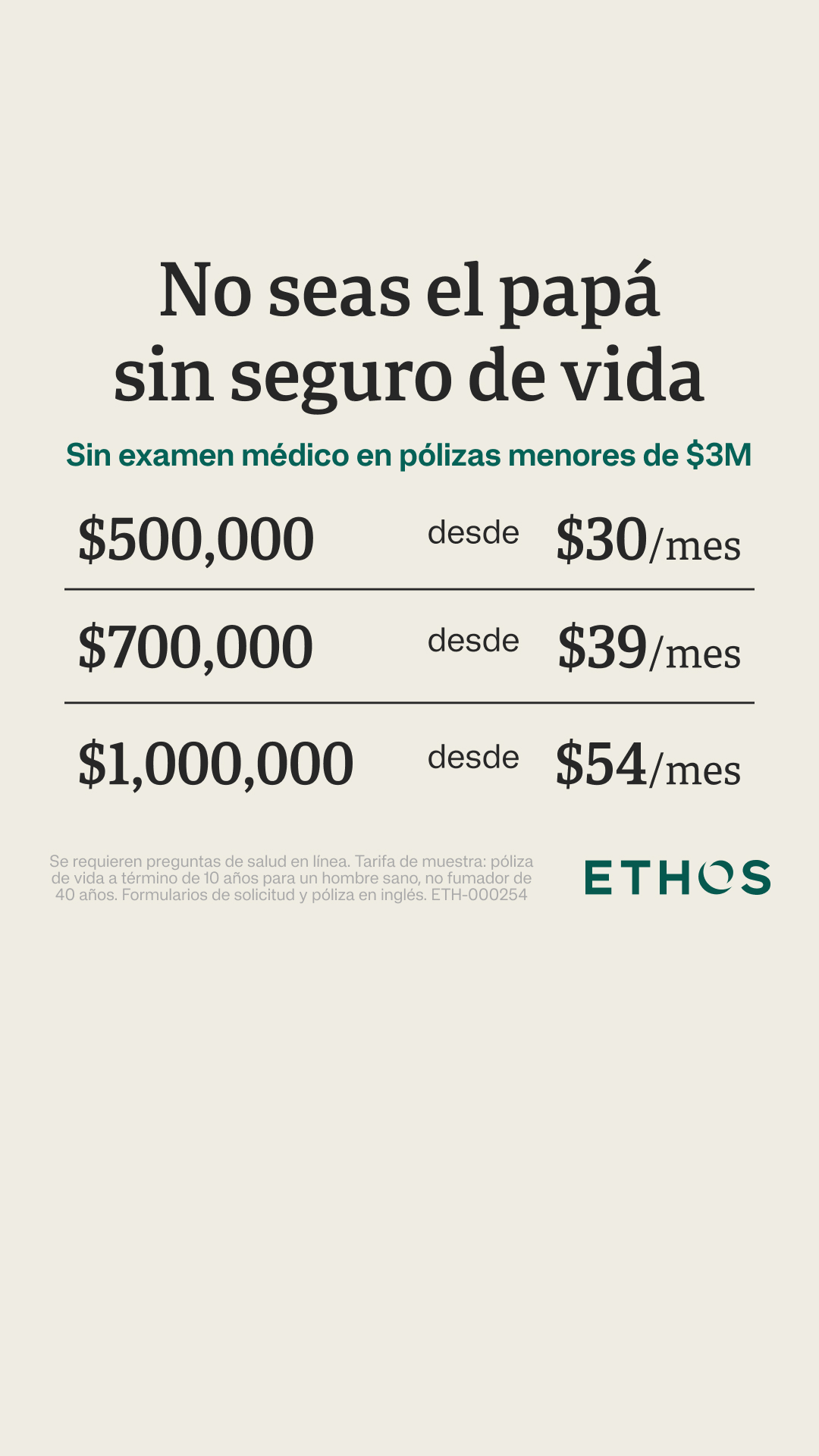 Ethos Facebook ad