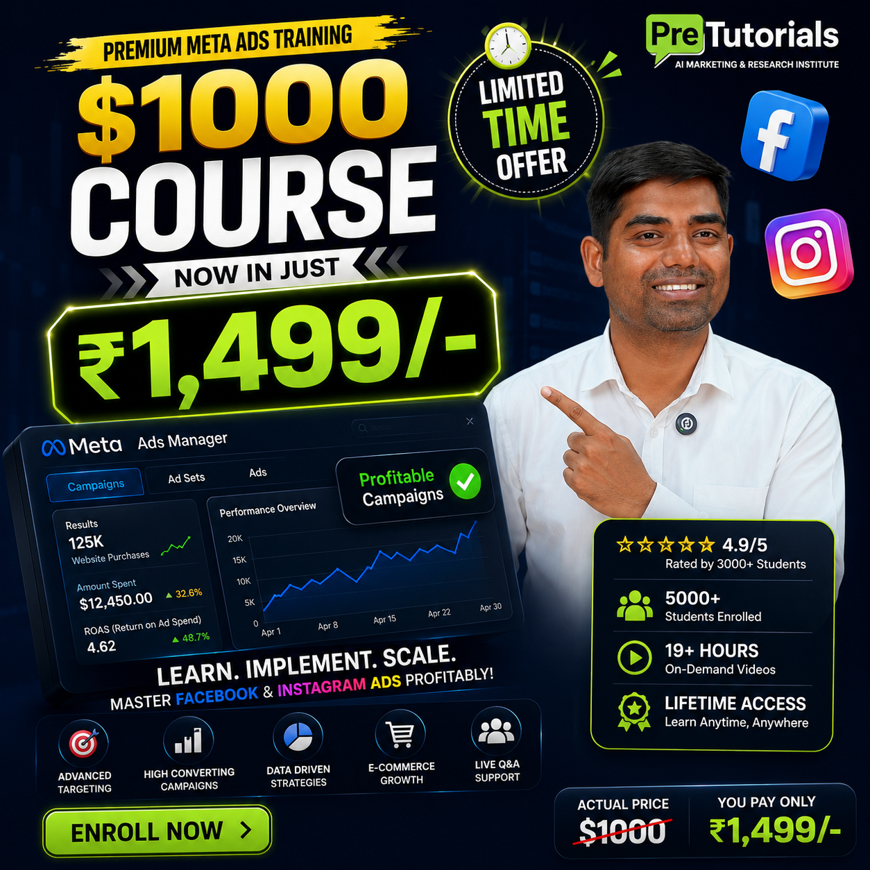 Pre Tutorials - Digital Marketing & Research Institute Facebook ad: $1,000 Course, Now Just ₹1,499