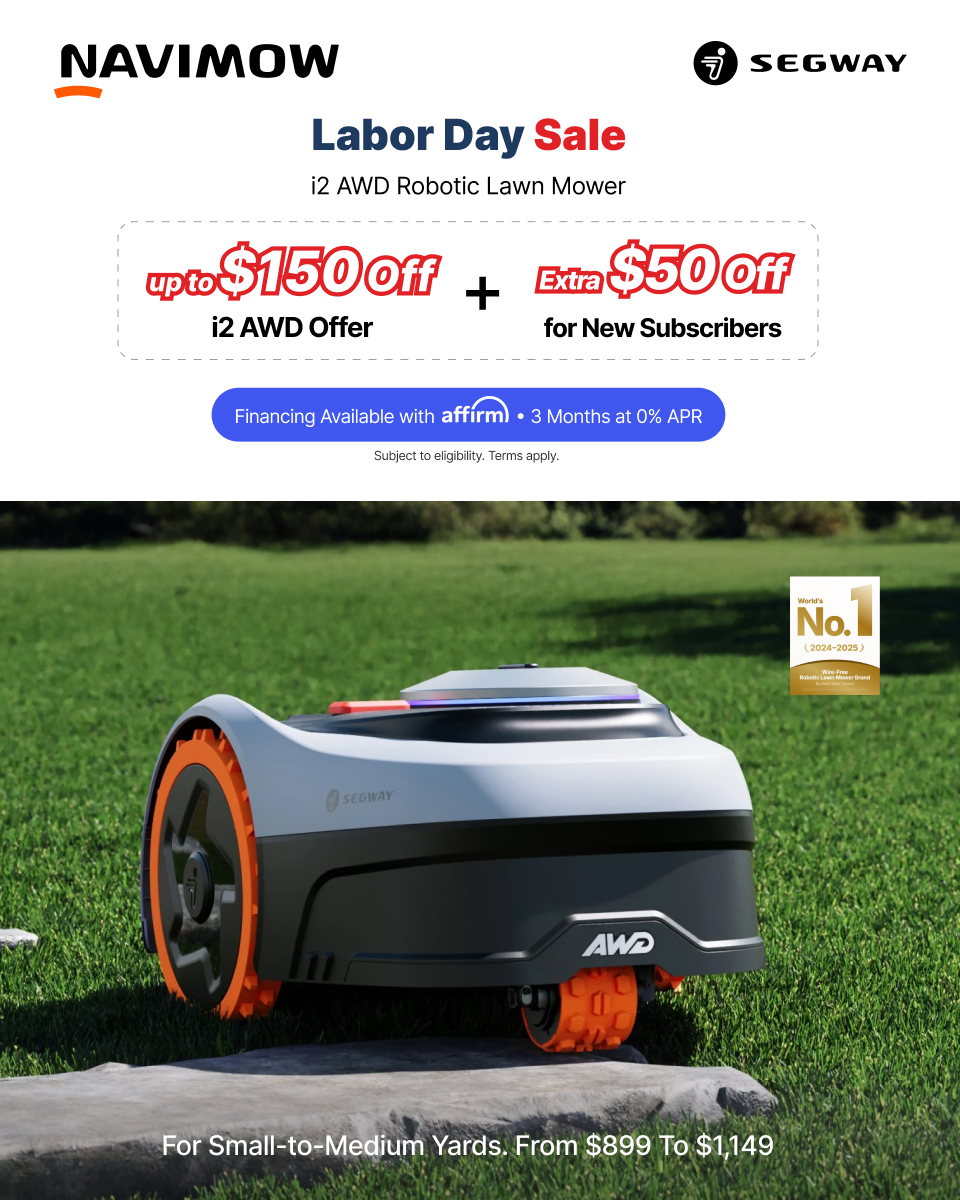 Segway Navimow Facebook ad: Up to $150 OFF i2 AWD | Navimow Labor Day Deals