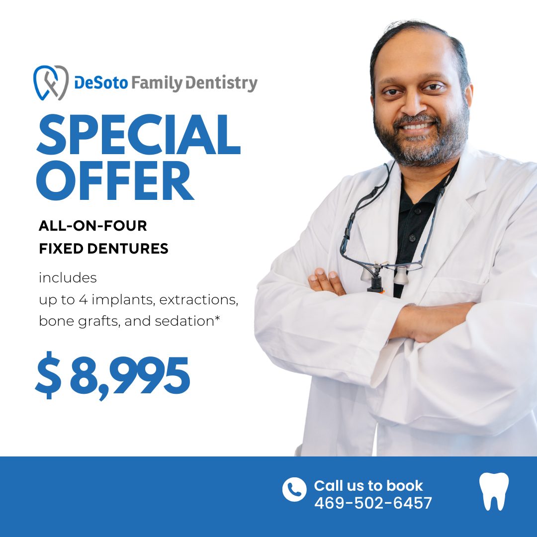 DeSoto Family Dentistry Facebook ad: Tired of dealing with loose dentures or missing…