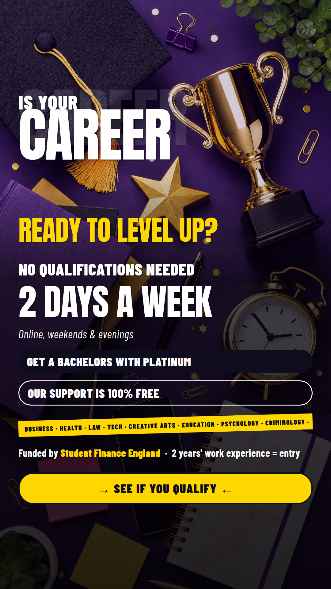 Platinum Services Facebook ad: Start Your Degree - Takes 60 Seconds