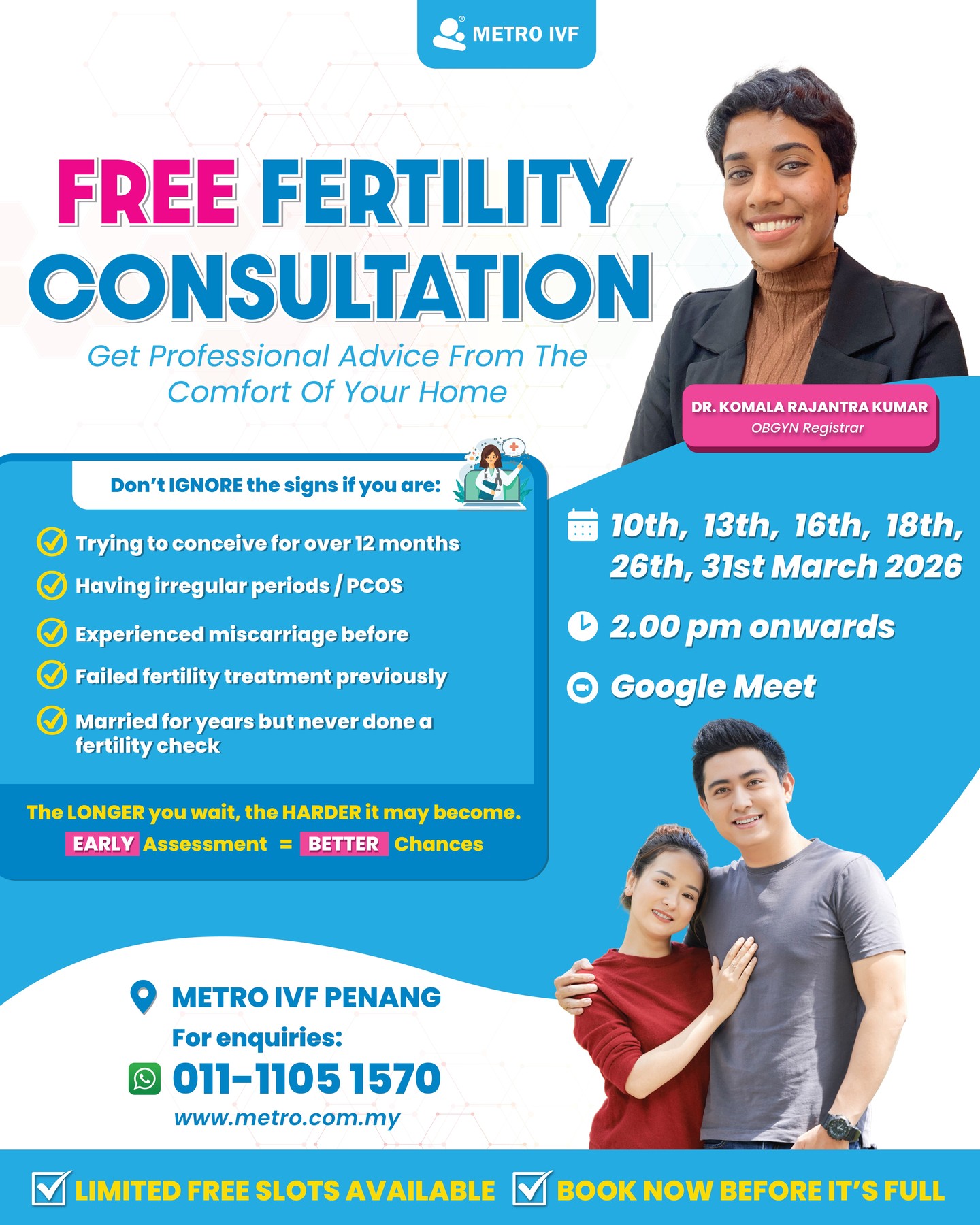 Metro IVF Penang Facebook ad: Meet your fertility doctor at Metro IVF