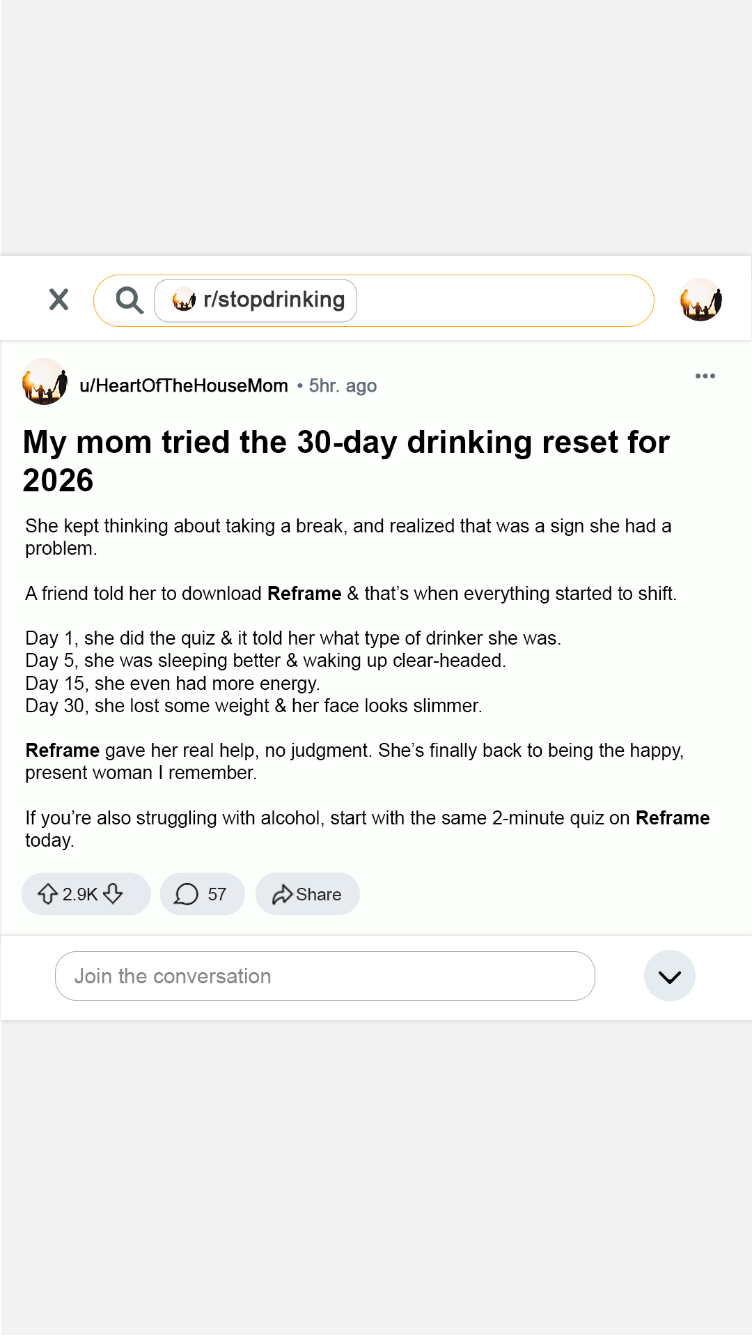 Reframe Facebook ad