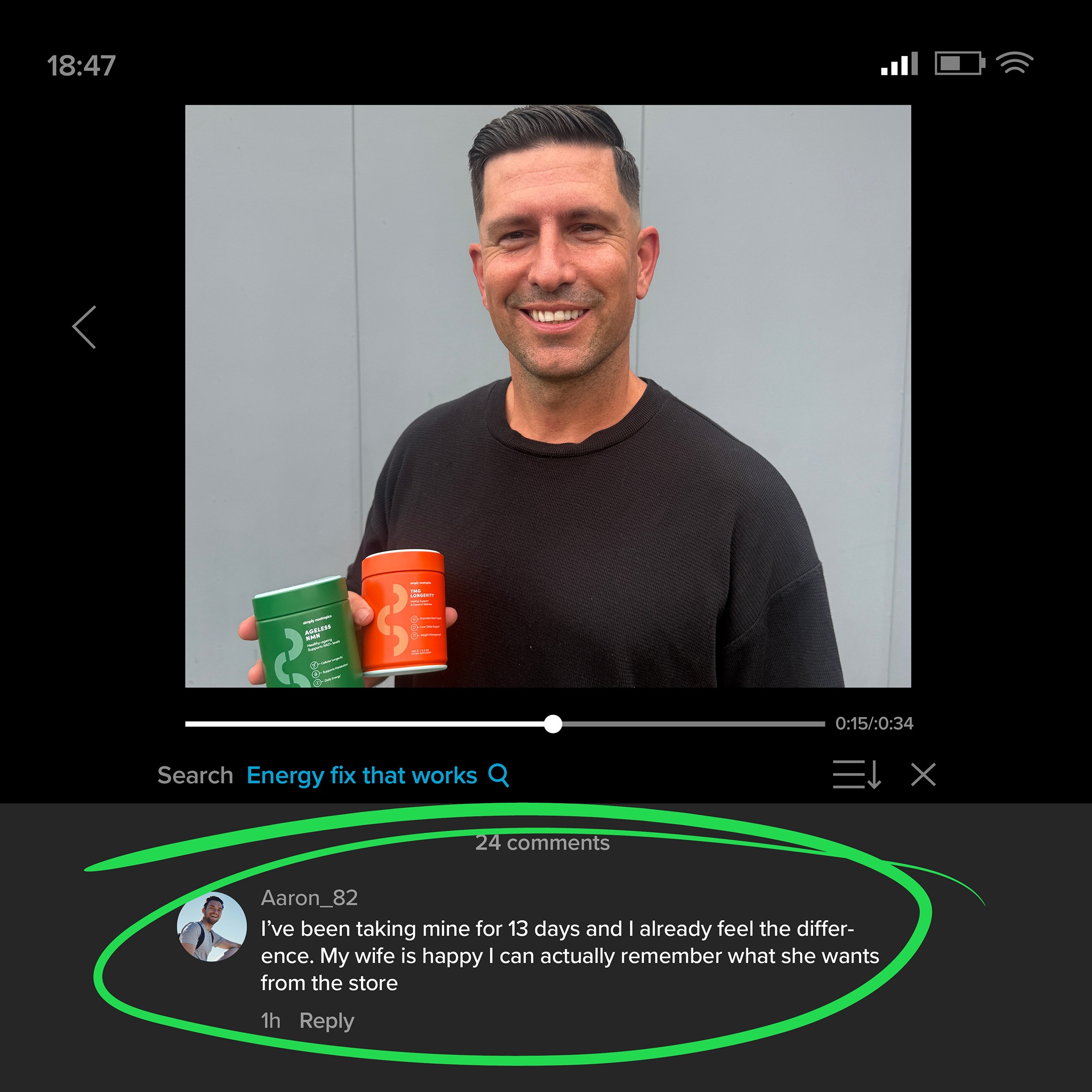 Simply Nootropics Facebook ad: Ageless Vitality Boost