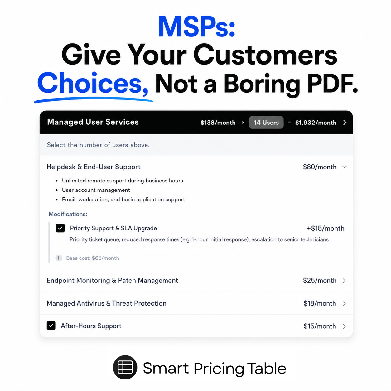 Smart Pricing Table Facebook ad