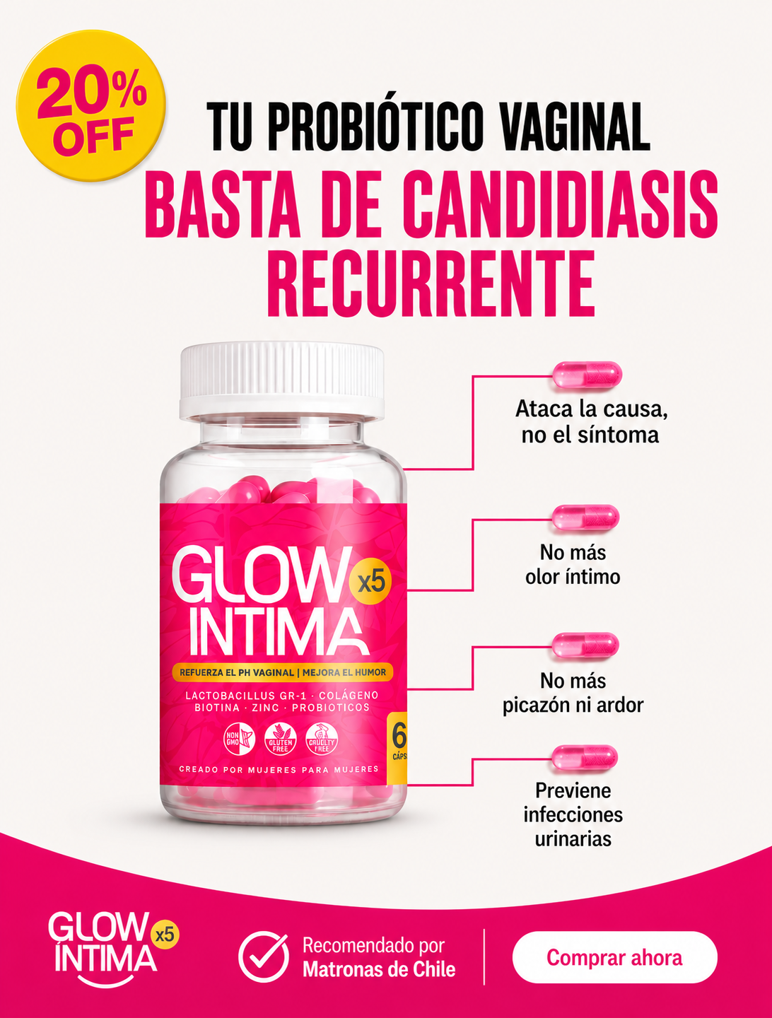 Florasoulchile Facebook ad: Basta de candidiasis 20% OFF