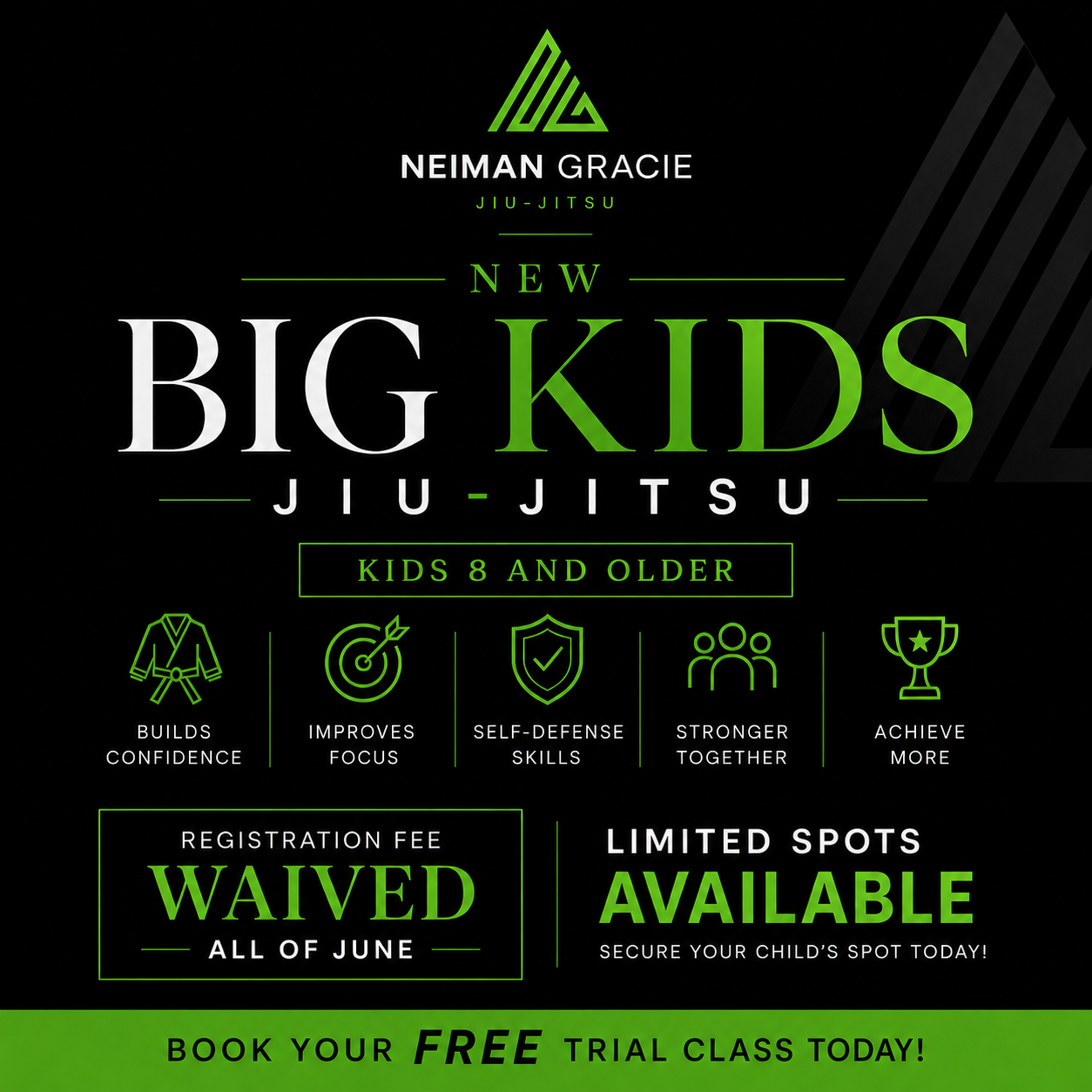 Neiman Gracie Jiu-Jitsu Academy Facebook ad: Book a trial class!