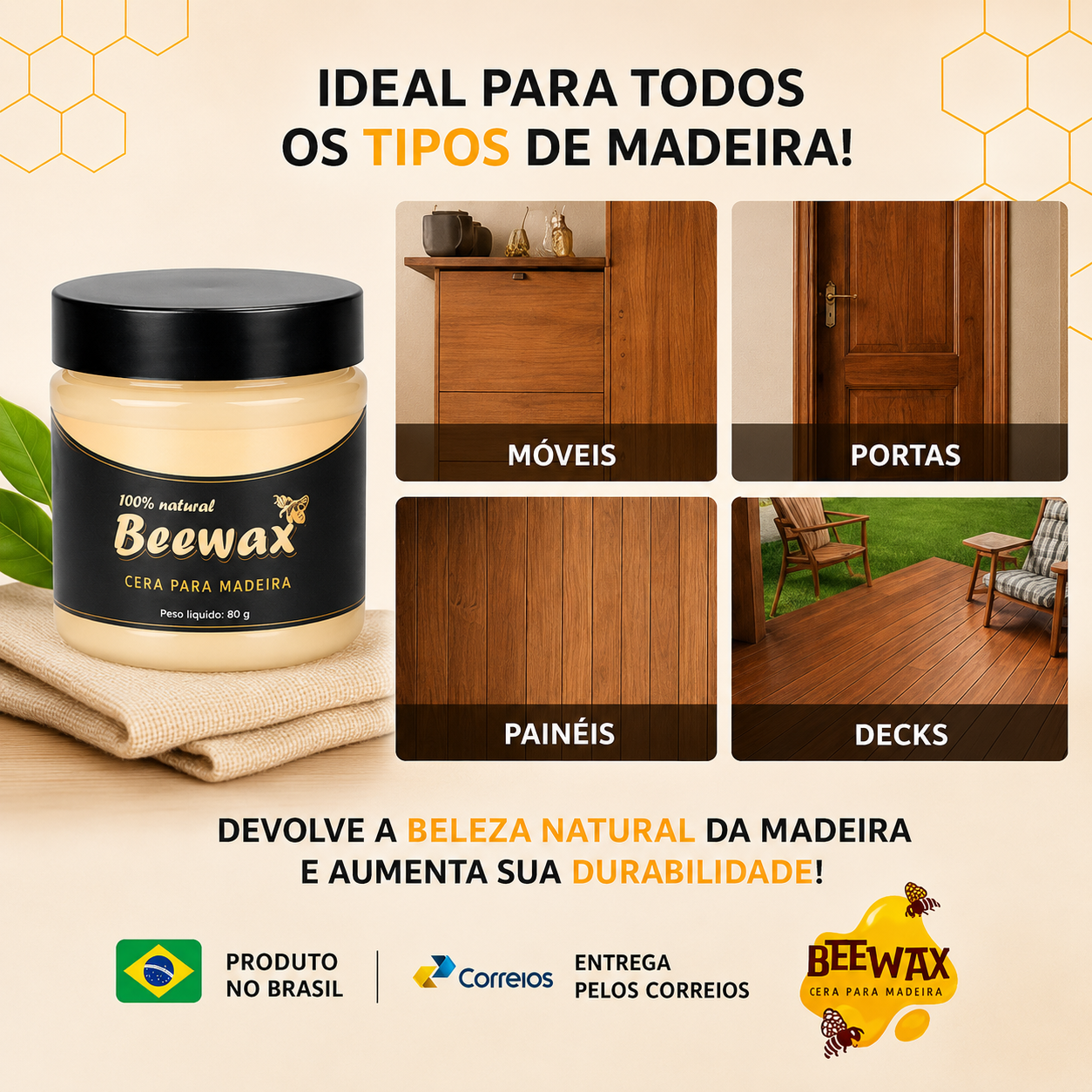 Cera Beewax Facebook ad: Cera para Madeira Beewax: Seus móveis novos de…