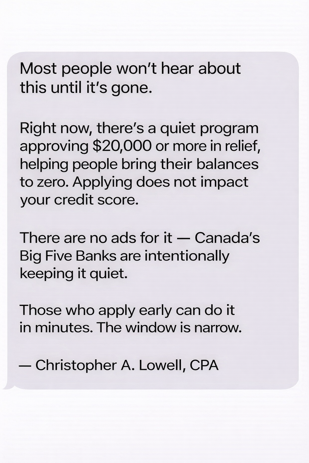 Debt Experts Canada Facebook ad