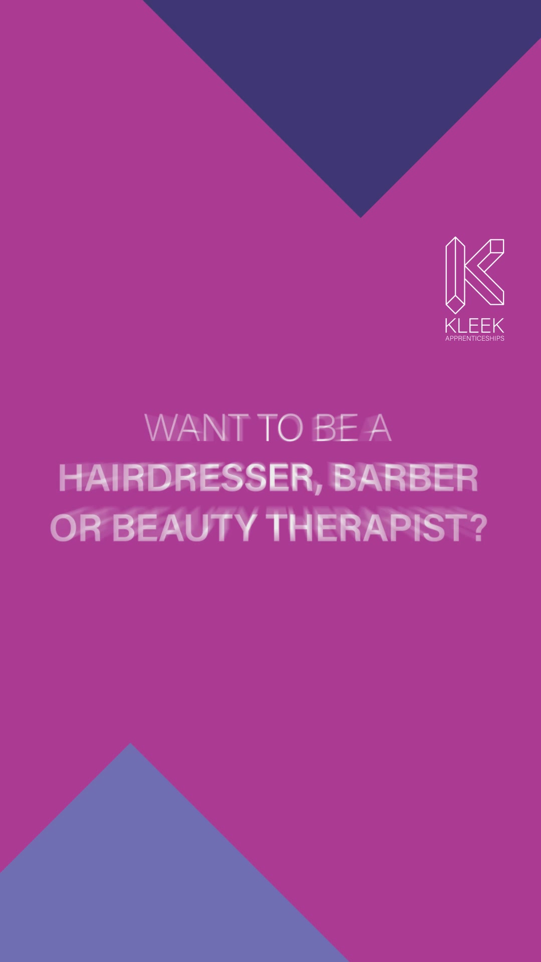 Kleek Apprenticeships Facebook ad: Become a Salon Apprentice