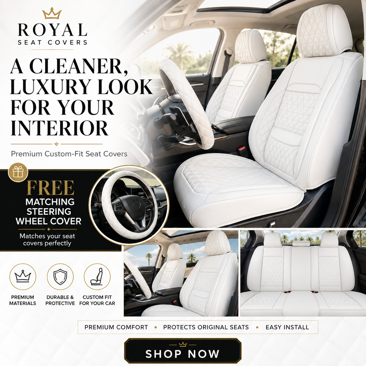 Royal Seat Covers Facebook ad: Free Matching Steering Wheel Cover