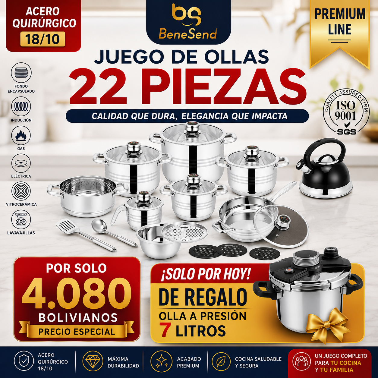 BeneSend SRL Facebook ad: Juego de Ollas BeneSend 22 piezas