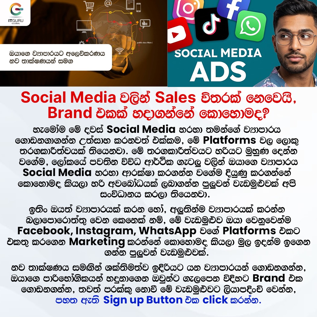 It Guru Global Facebook ad: Ads දැම්මට Sales නැද්ද? මෙන්න නියම Marketing රහස්!