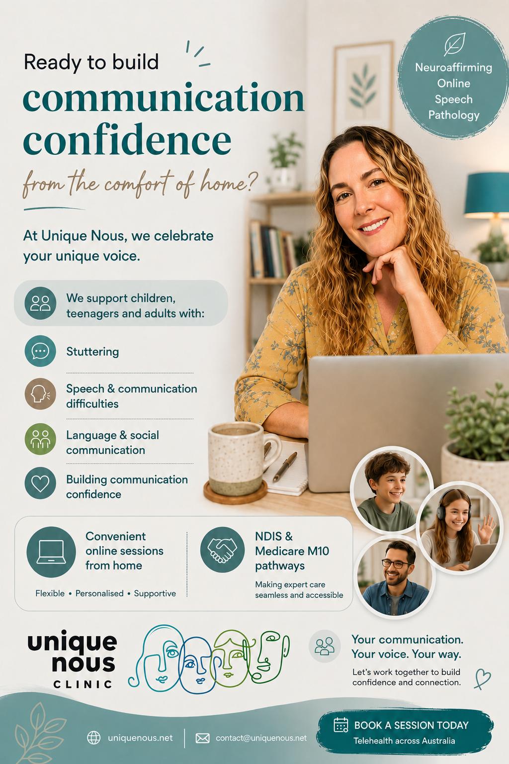 Unique Nous Clinic Facebook ad: Online Speech Pathology