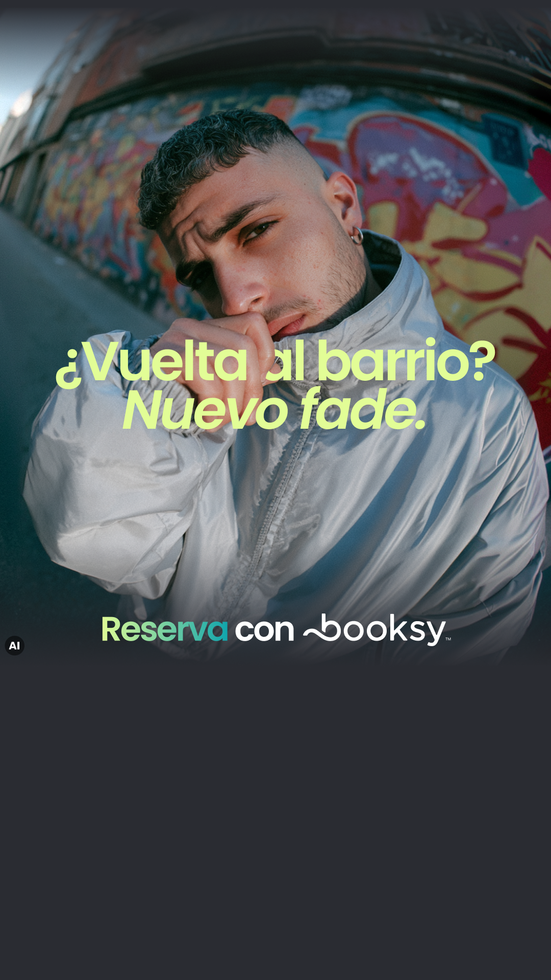 Booksy Spain Facebook ad: ¿Necesitas corte? Ya sabes dónde.