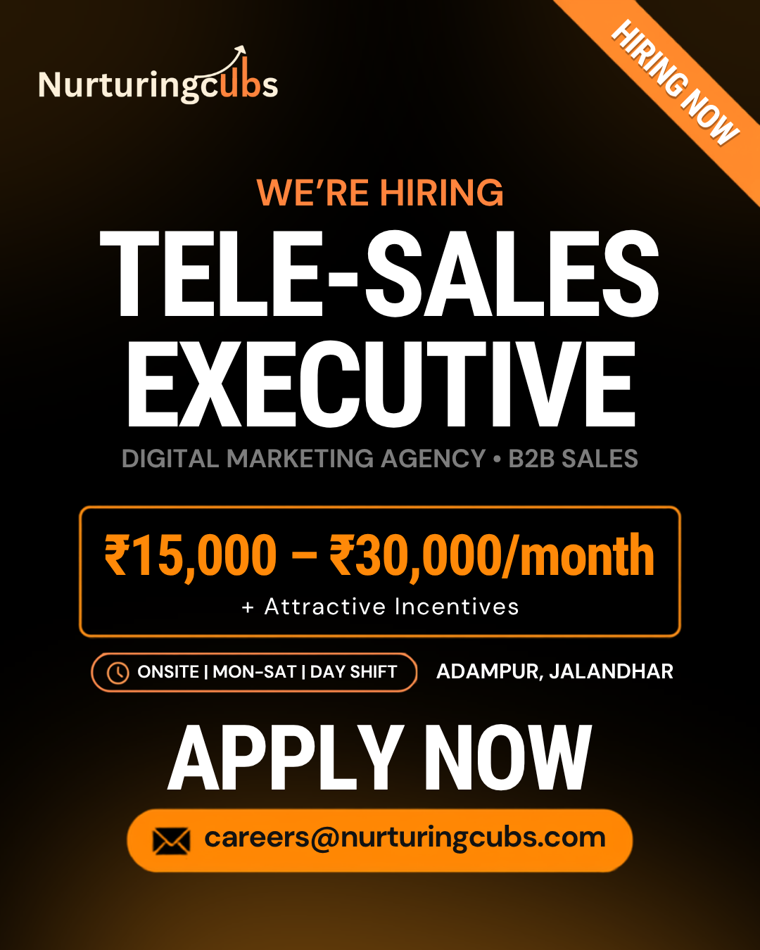 NurturingCubs Digital Marketing Agency Facebook ad: Hiring Tele-Sales Executive, Adampur