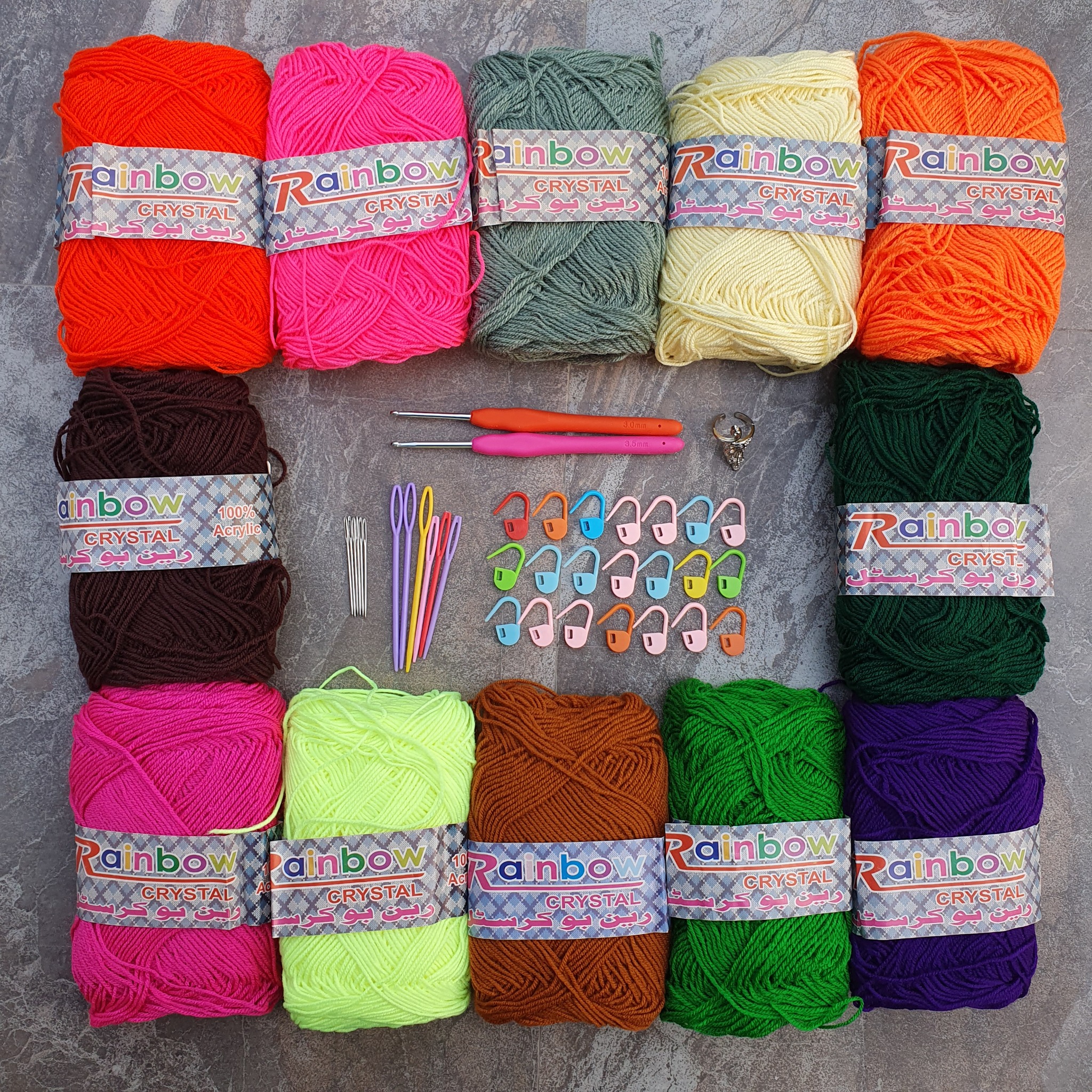 Shophop.pk Facebook ad: Rainbow 3ply Basic Beginner Yarn Kit with Accessories