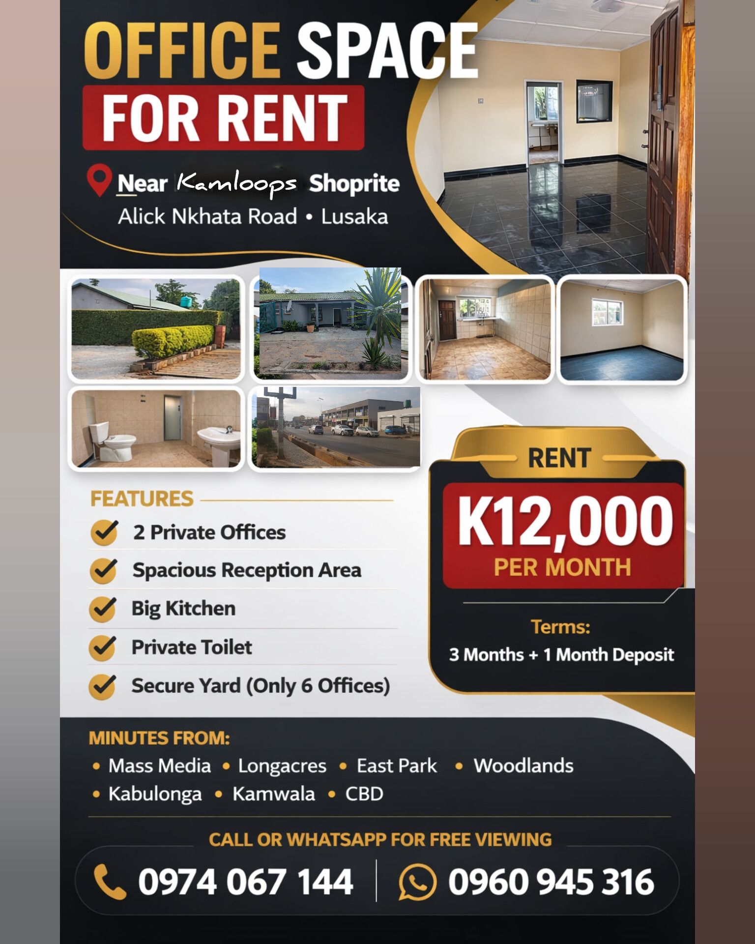 Buy Sell Zambia Facebook ad: PRIME OFFICE SPACE FOR RENT, SUNNINGDALE / ALICK…