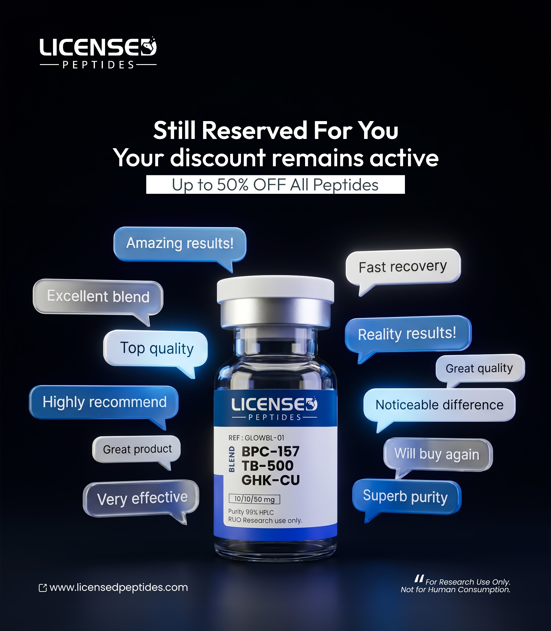 Licensed Peptides.com Facebook ad: Final Hours: Up to 50% Off