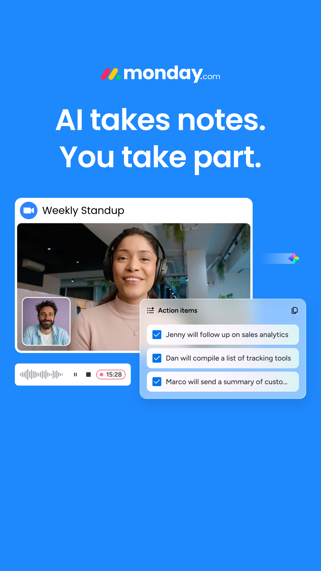 monday.com Facebook ad: Meetings that move work forward