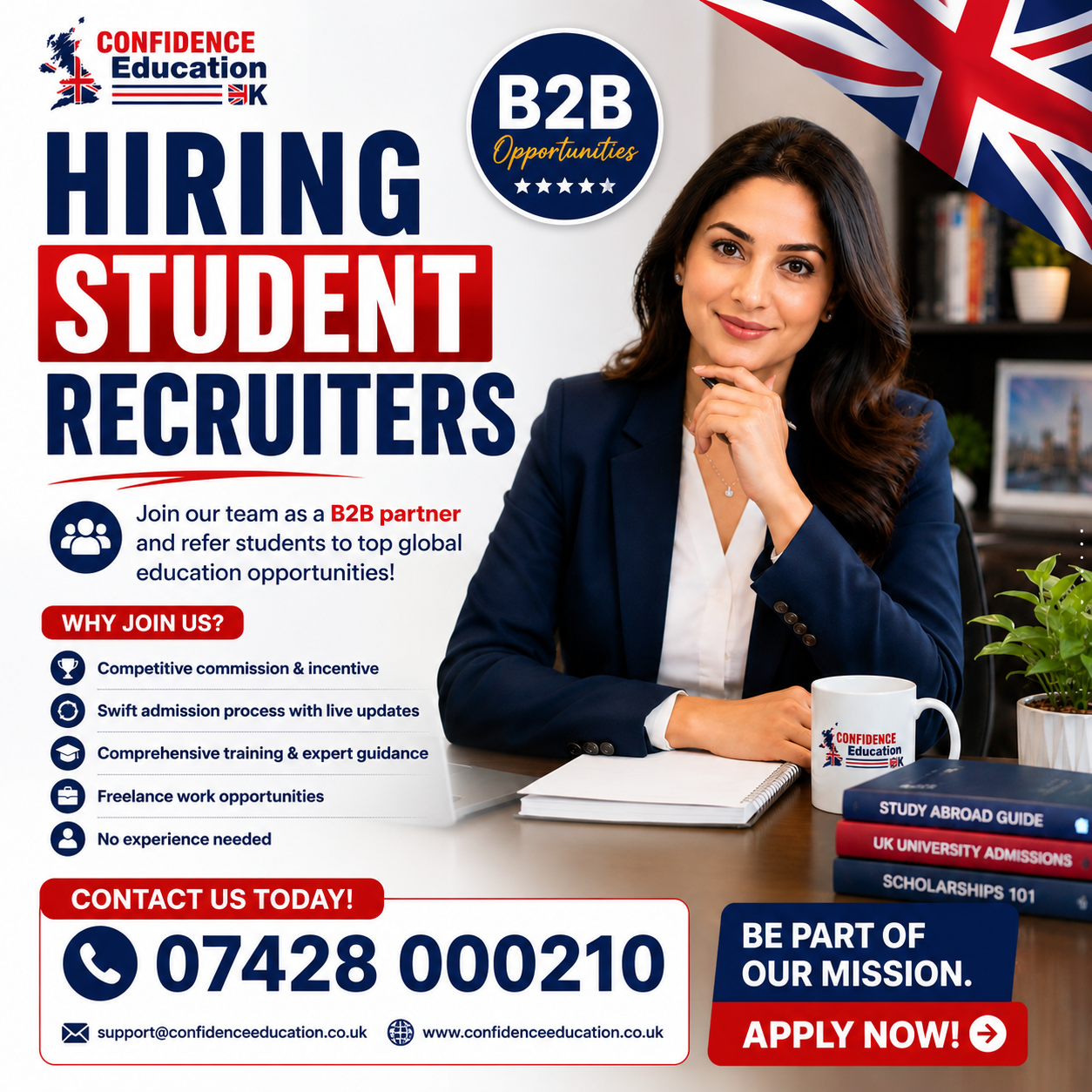 Confidence Education Facebook ad: We're Hiring Student Recruiters