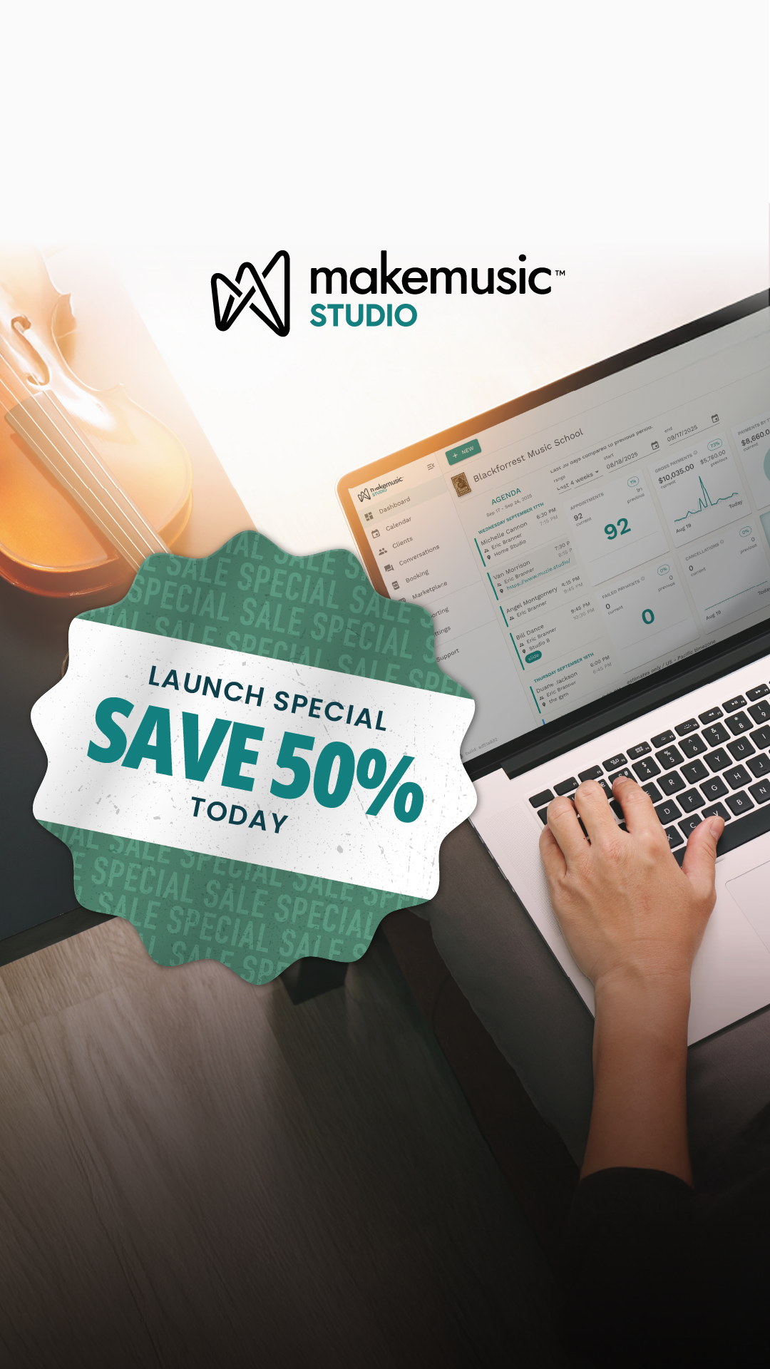 MakeMusic Studio Facebook ad: Lock-in your Studio Launch deal today